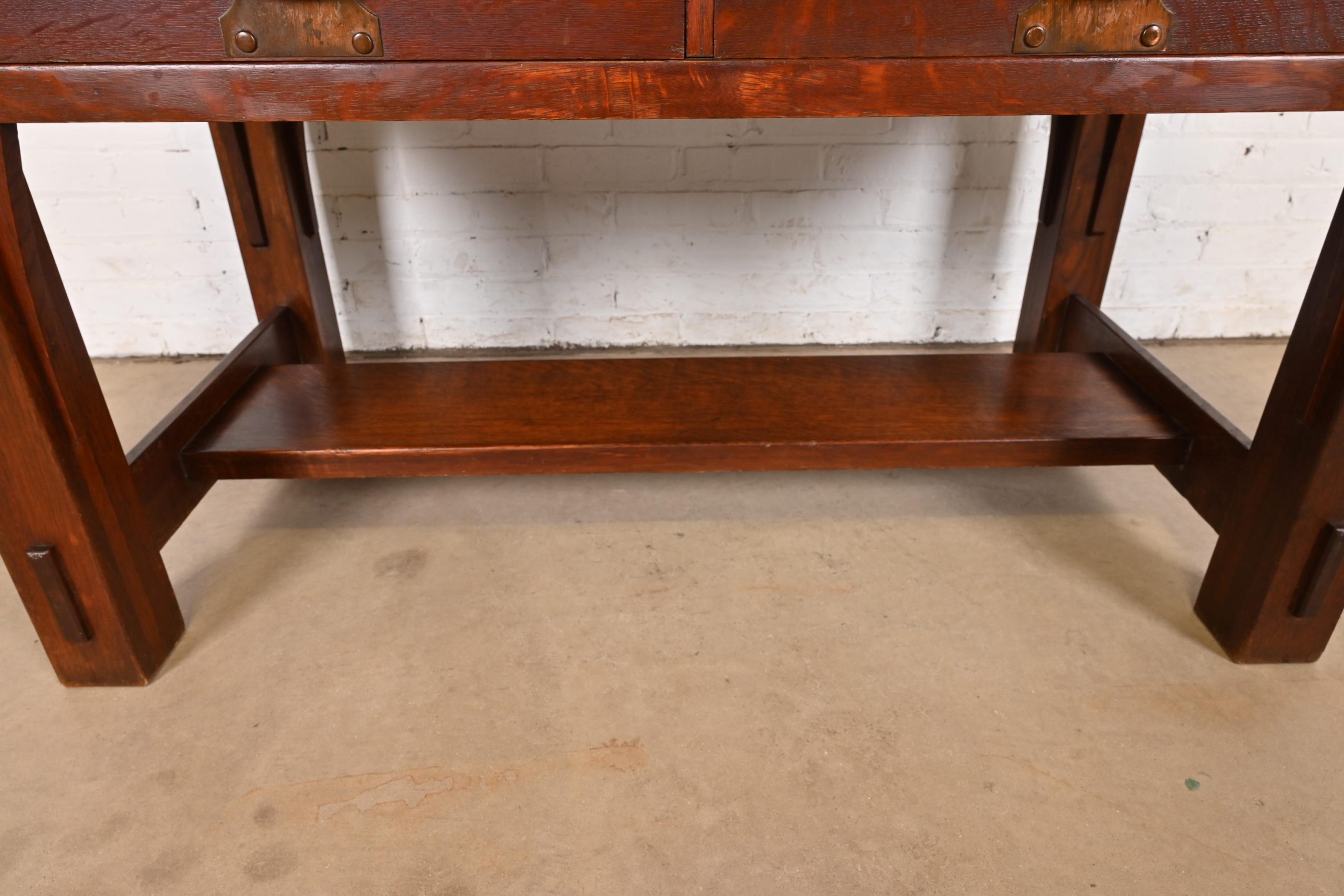 Imperial Furniture Grand Rapids Mission Oak Arts & Crafts Writing Desk or Library Table, Circa 1910 - Image 8