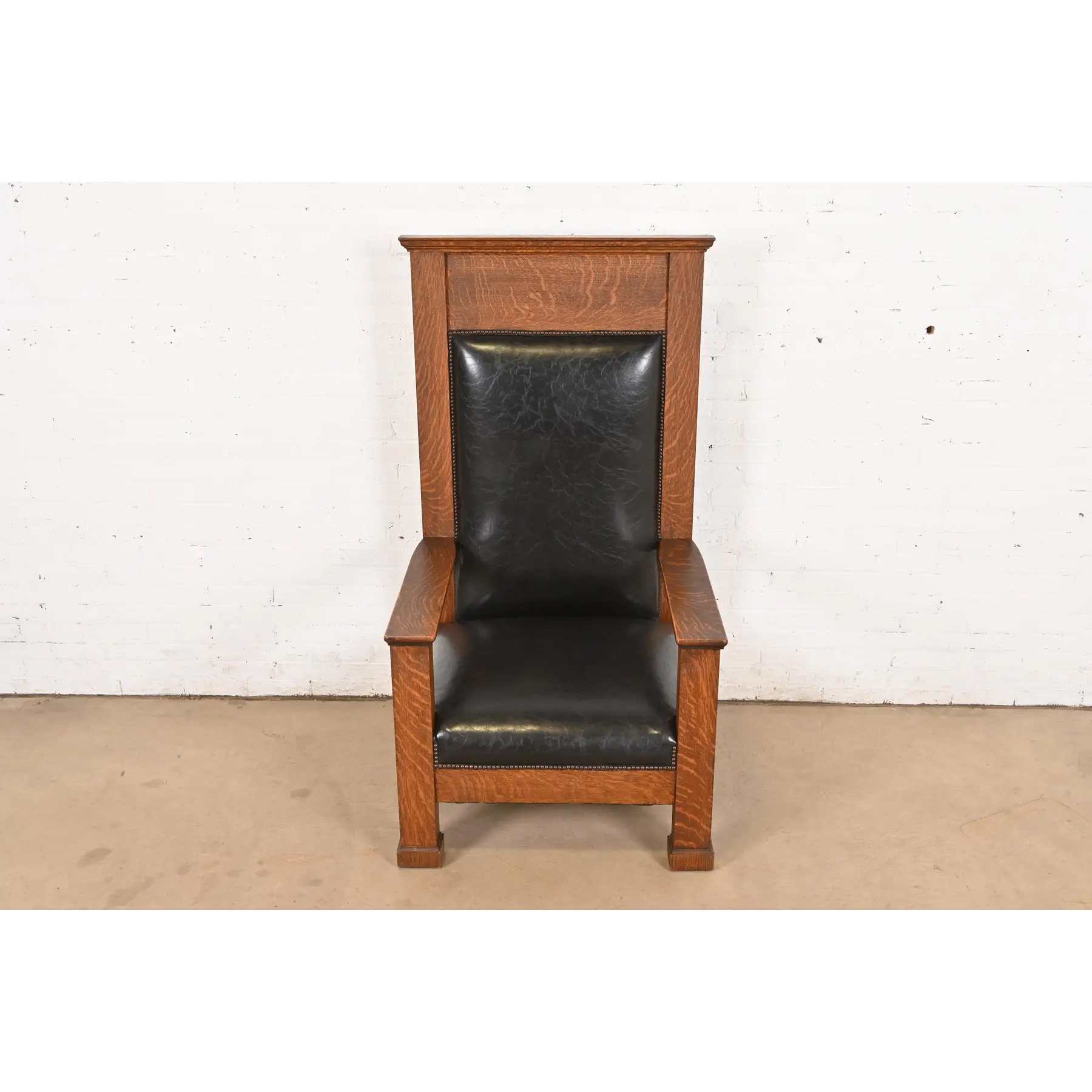 Antique Mission Oak Arts & Crafts Monumental Throne Chair, Circa 1900 - Image 3