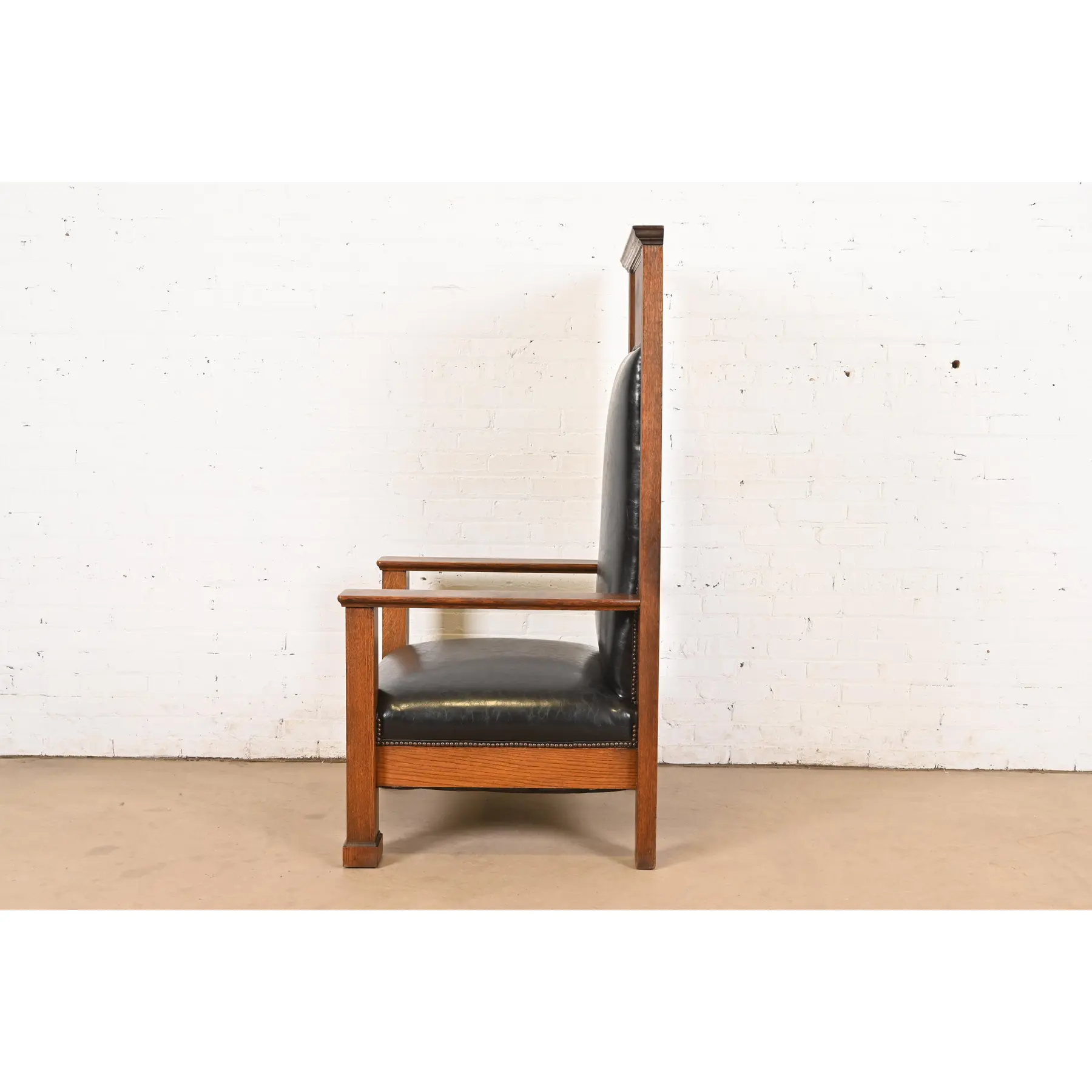 Antique Mission Oak Arts & Crafts Monumental Throne Chair, Circa 1900 - Image 10