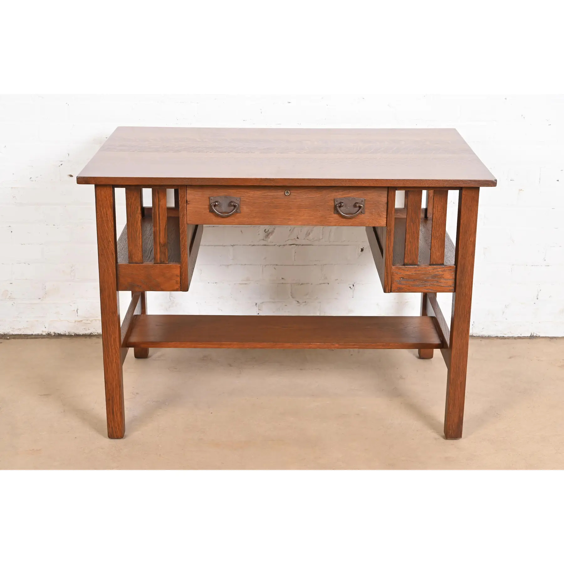 Gustav Stickley Antique Mission Oak Arts & Crafts Desk With Built-in Bookcases, Newly Refinished - Image 3
