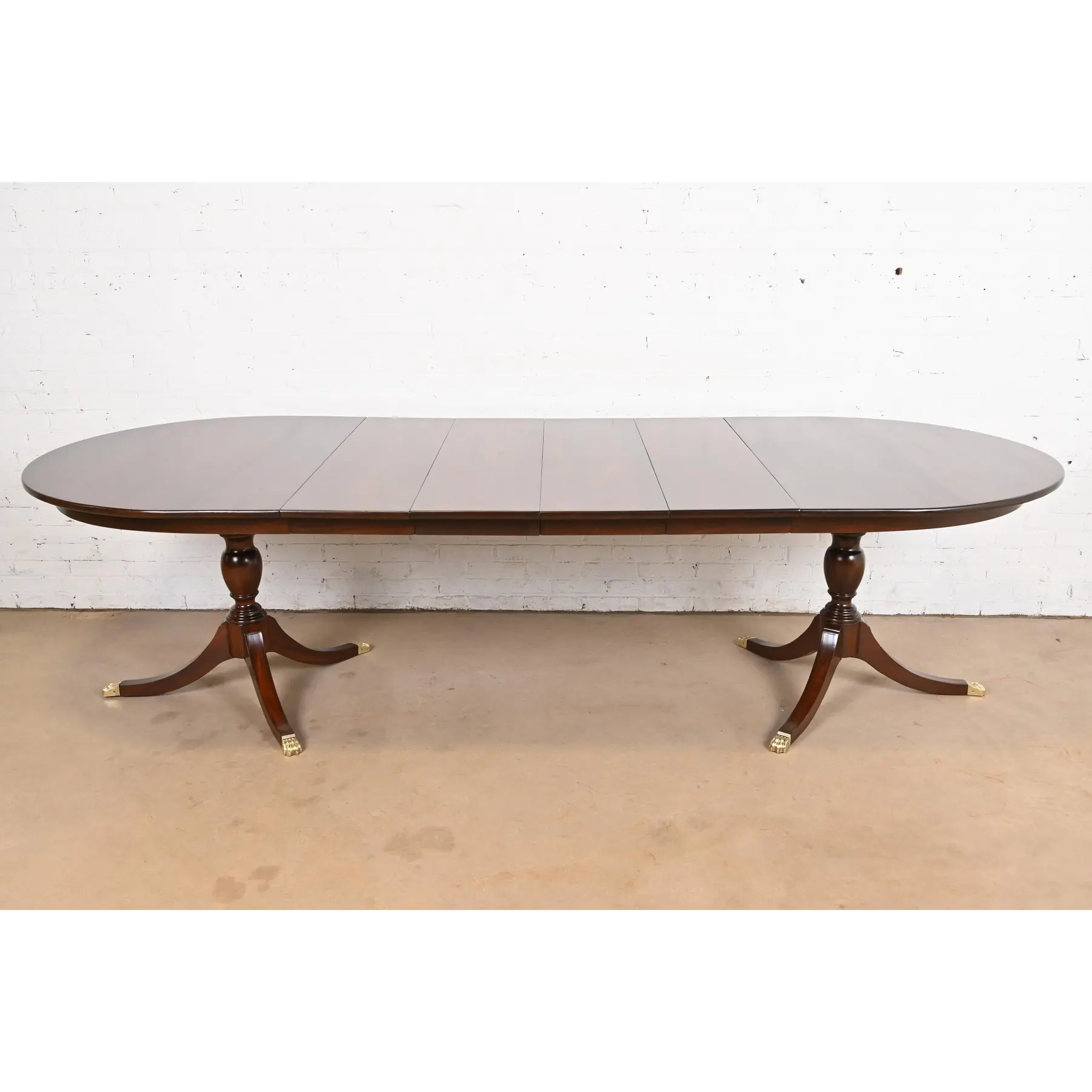 Henkel Harris Georgian Solid Mahogany Double Pedestal Extension Dining Table, Newly Refinished - Image 2
