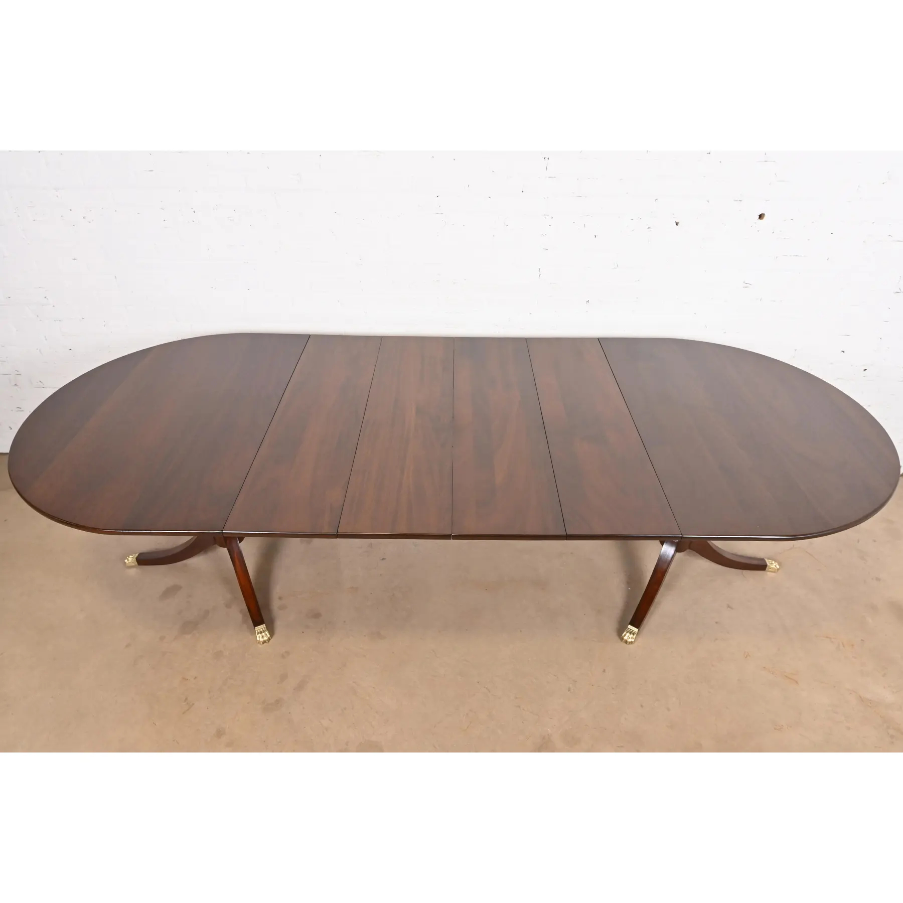 Henkel Harris Georgian Solid Mahogany Double Pedestal Extension Dining Table, Newly Refinished - Image 5