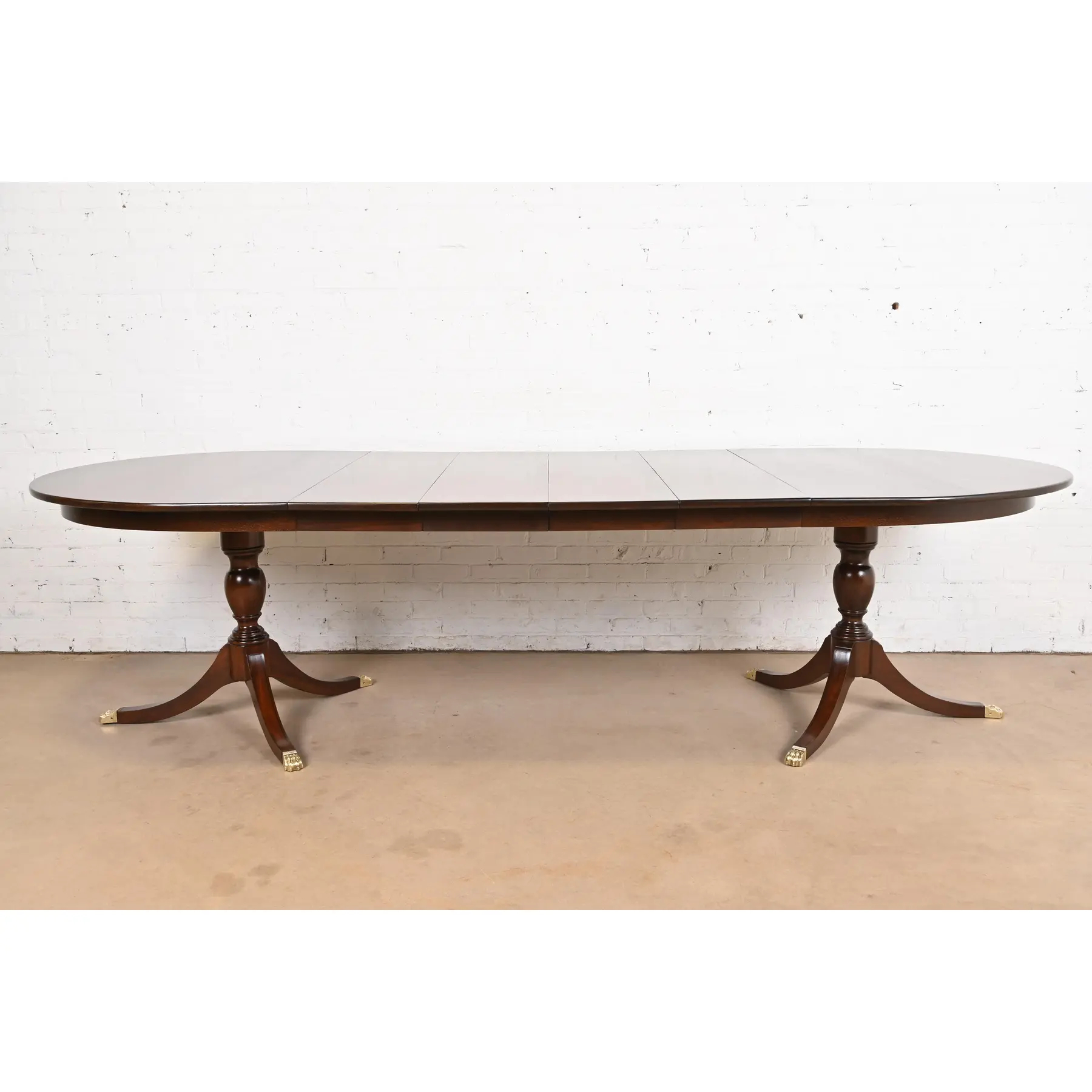 Henkel Harris Georgian Solid Mahogany Double Pedestal Extension Dining Table, Newly Refinished - Image 3