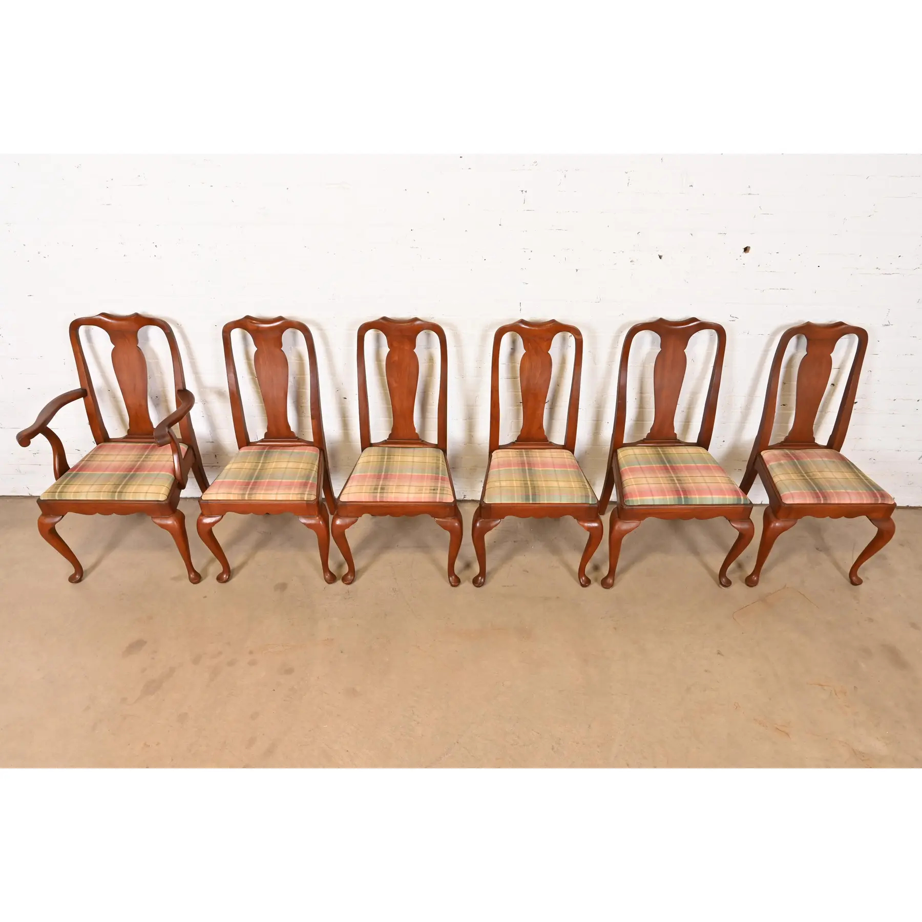 Henkel Harris Queen Anne Solid Cherry Wood Dining Chairs, Set of Six - Image 5