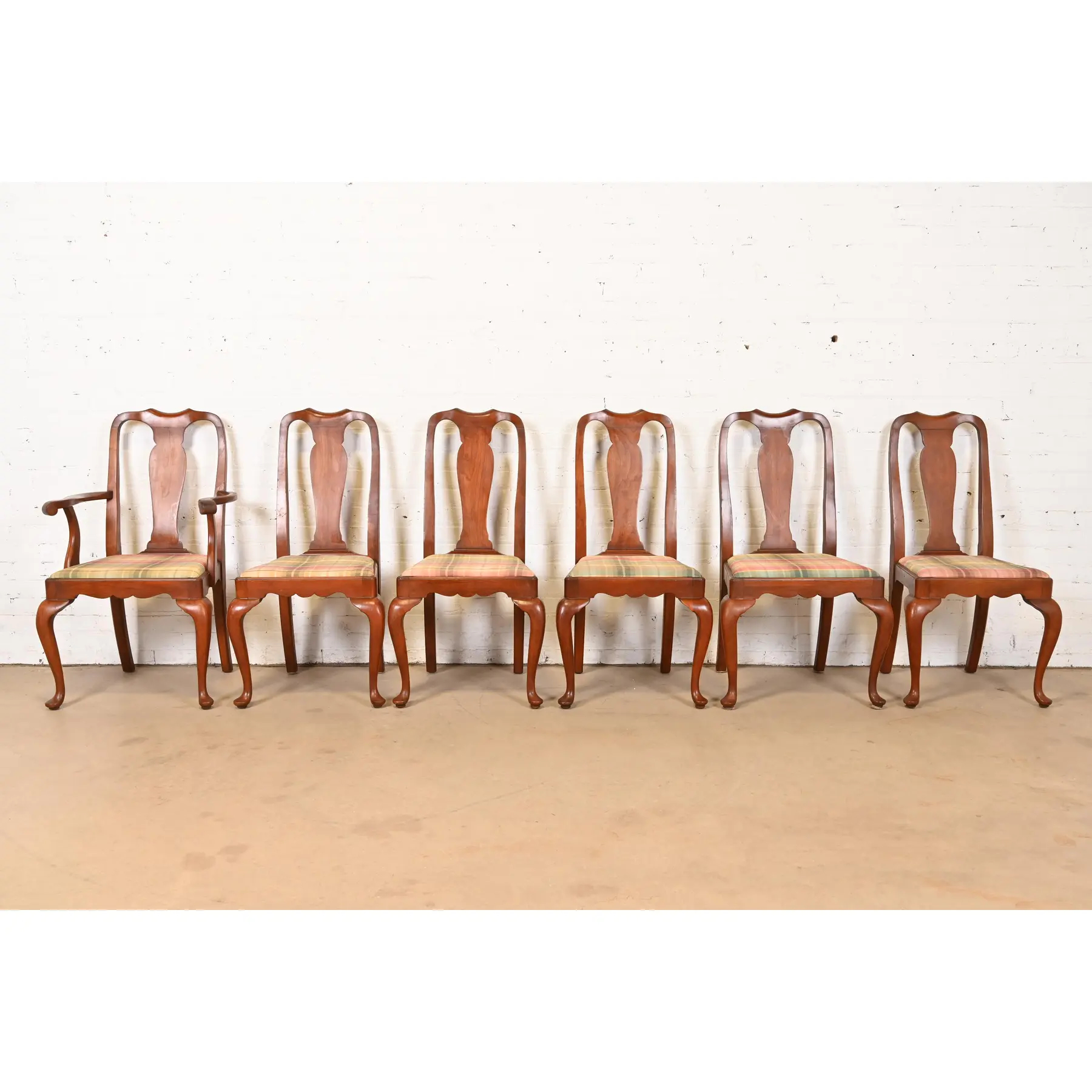 Henkel Harris Queen Anne Solid Cherry Wood Dining Chairs, Set of Six - Image 2