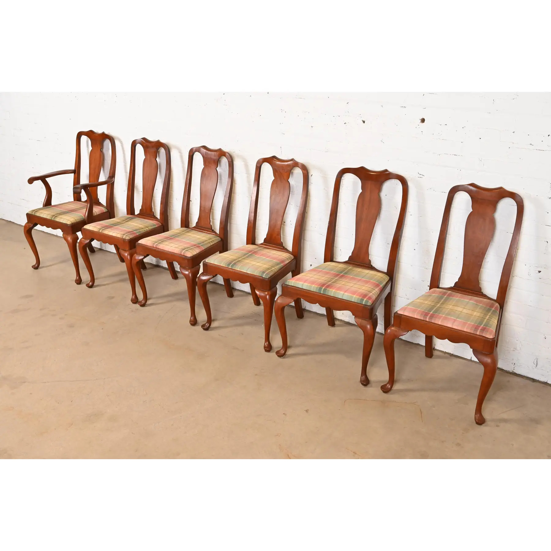 Henkel Harris Queen Anne Solid Cherry Wood Dining Chairs, Set of Six - Image 4