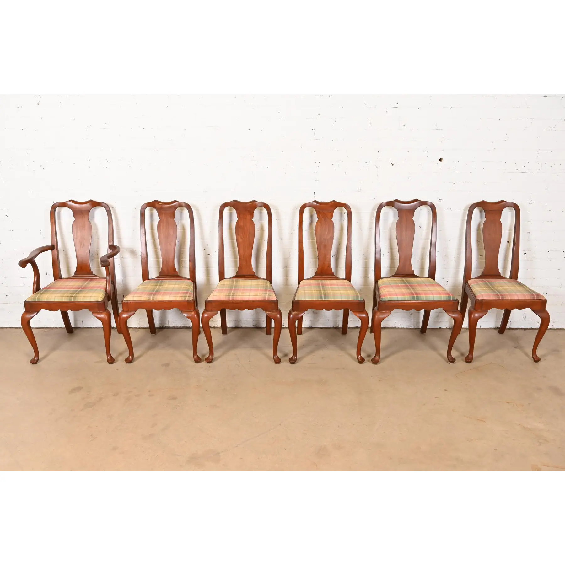 Henkel Harris Queen Anne Solid Cherry Wood Dining Chairs, Set of Six - Image 3