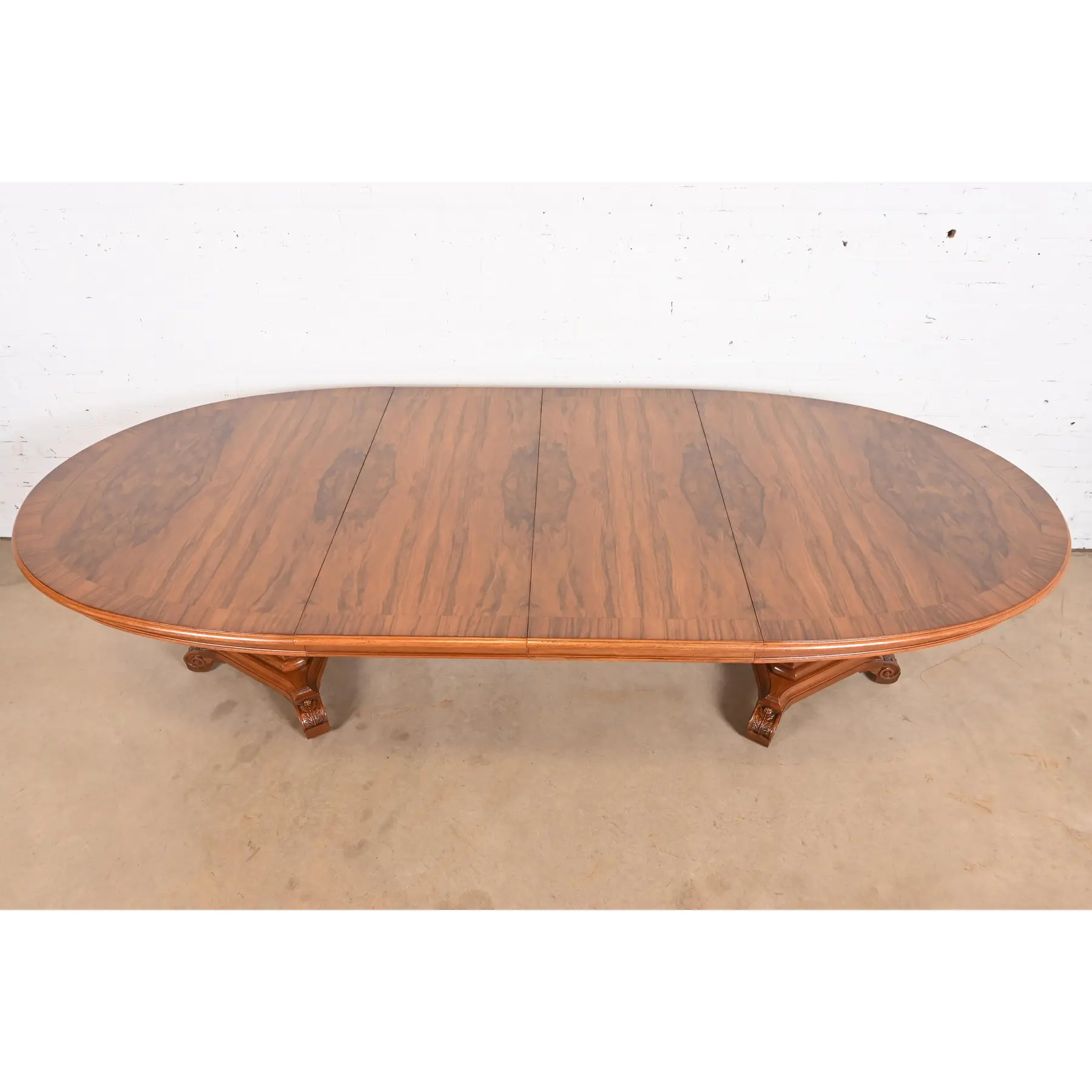 Karges Regency Burled Walnut Double Pedestal Extension Dining Table, Newly Refinished - Image 5
