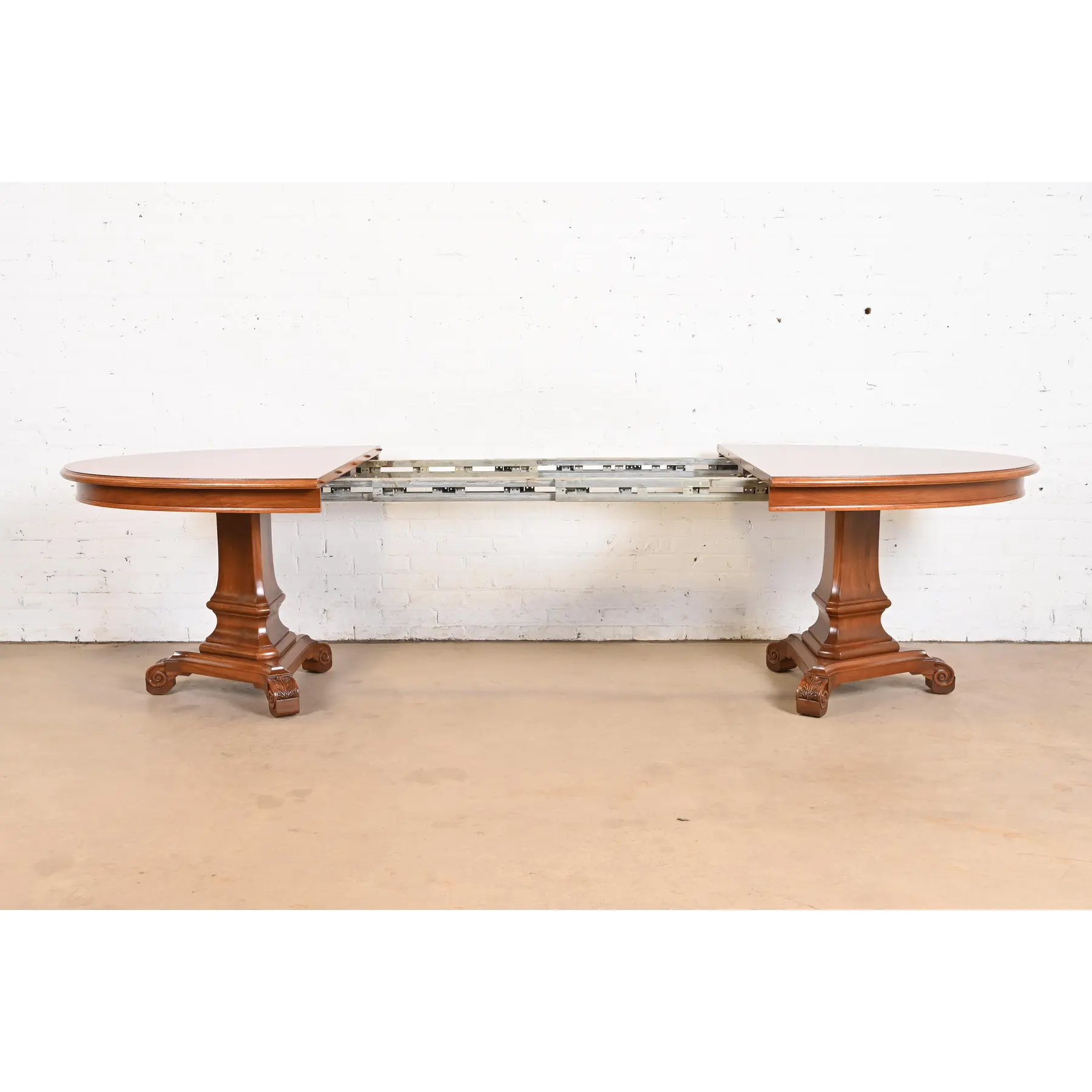 Karges Regency Burled Walnut Double Pedestal Extension Dining Table, Newly Refinished - Image 6