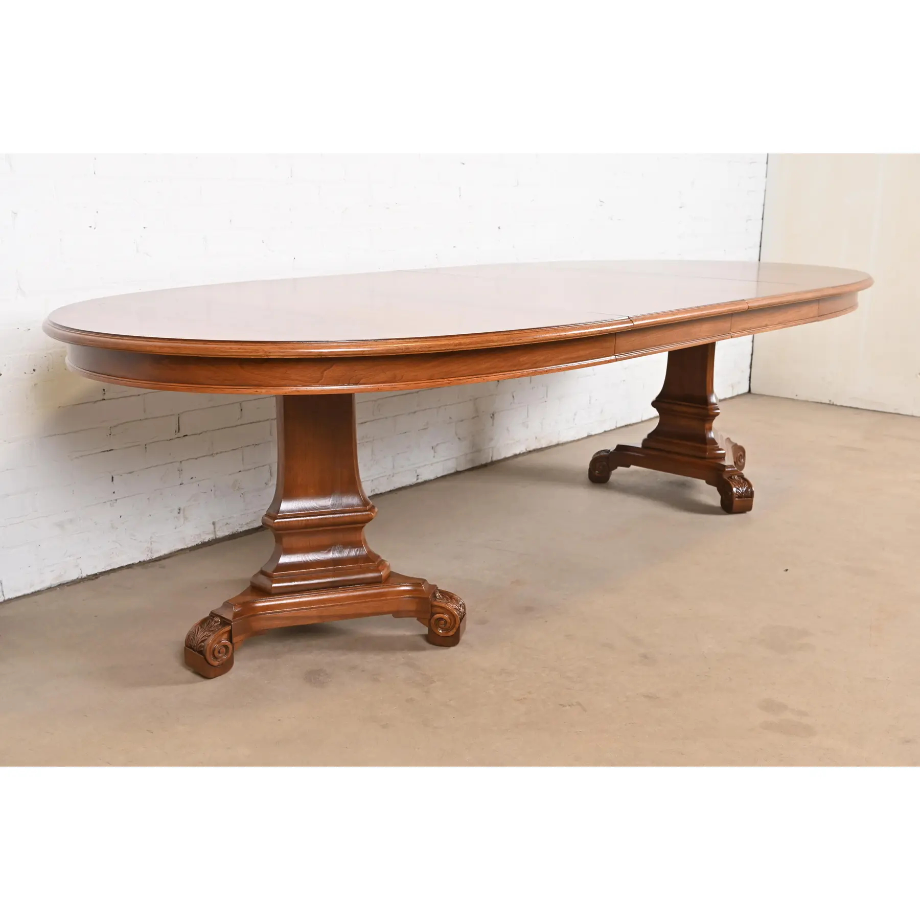 Karges Regency Burled Walnut Double Pedestal Extension Dining Table, Newly Refinished - Image 4