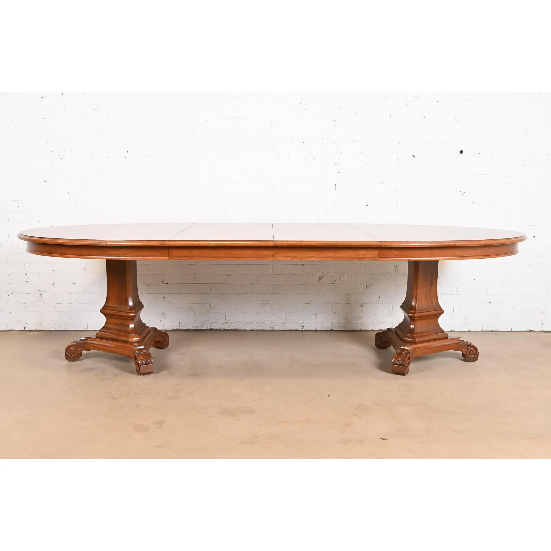Karges Regency Burled Walnut Double Pedestal Extension Dining Table, Newly Refinished - Image 3