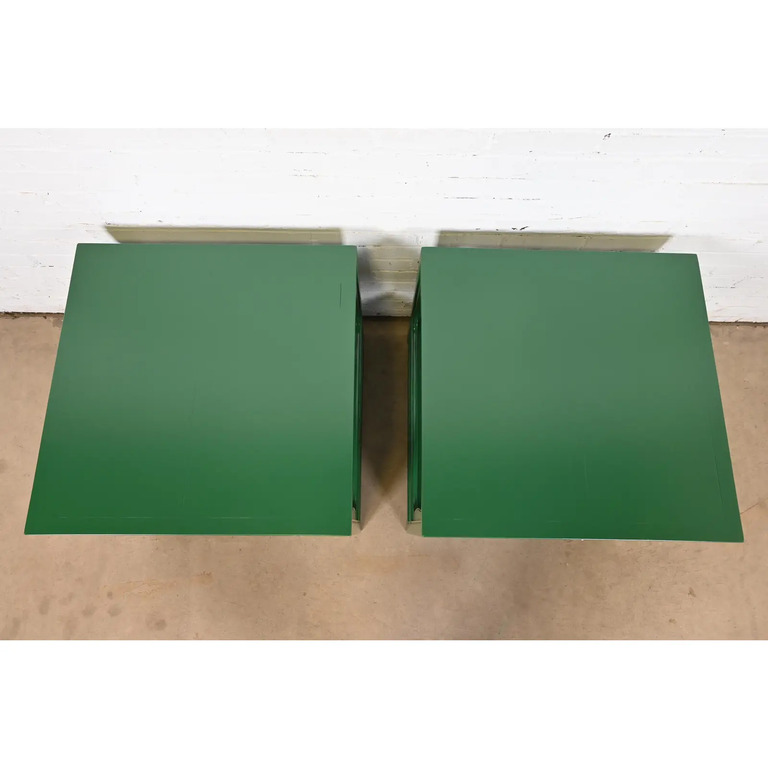 Michael Taylor for Baker Far East Collection Green Lacquered Nightstands or End Tables, Newly Refinished - Image 9