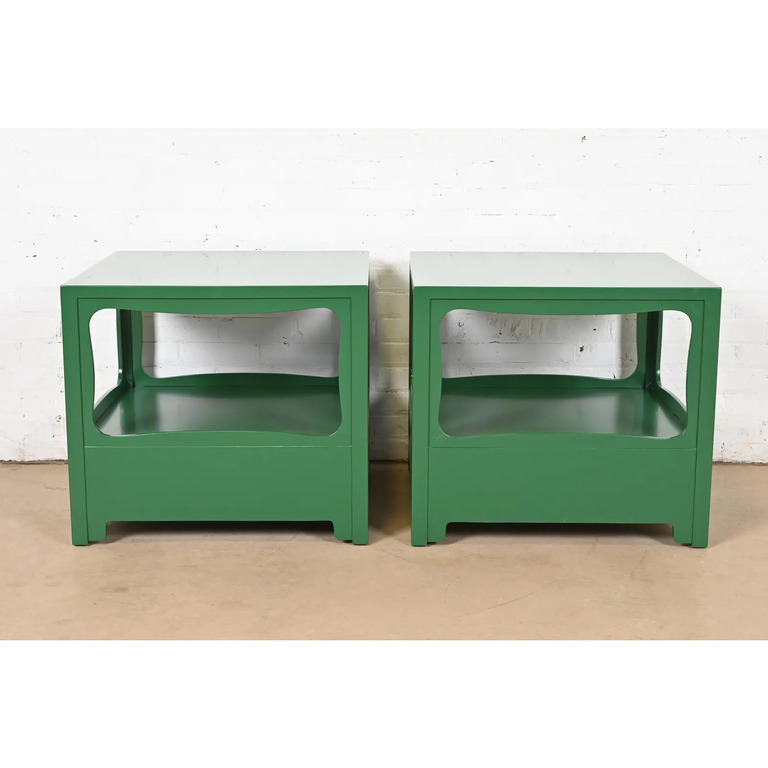 Michael Taylor for Baker Far East Collection Green Lacquered Nightstands or End Tables, Newly Refinished - Image 11