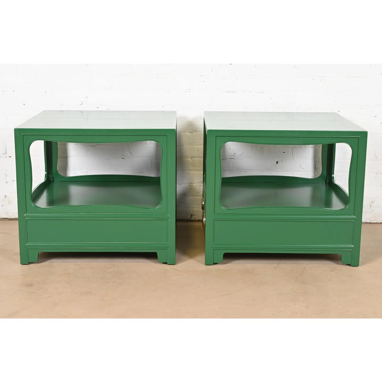 Michael Taylor for Baker Far East Collection Green Lacquered Nightstands or End Tables, Newly Refinished - Image 10