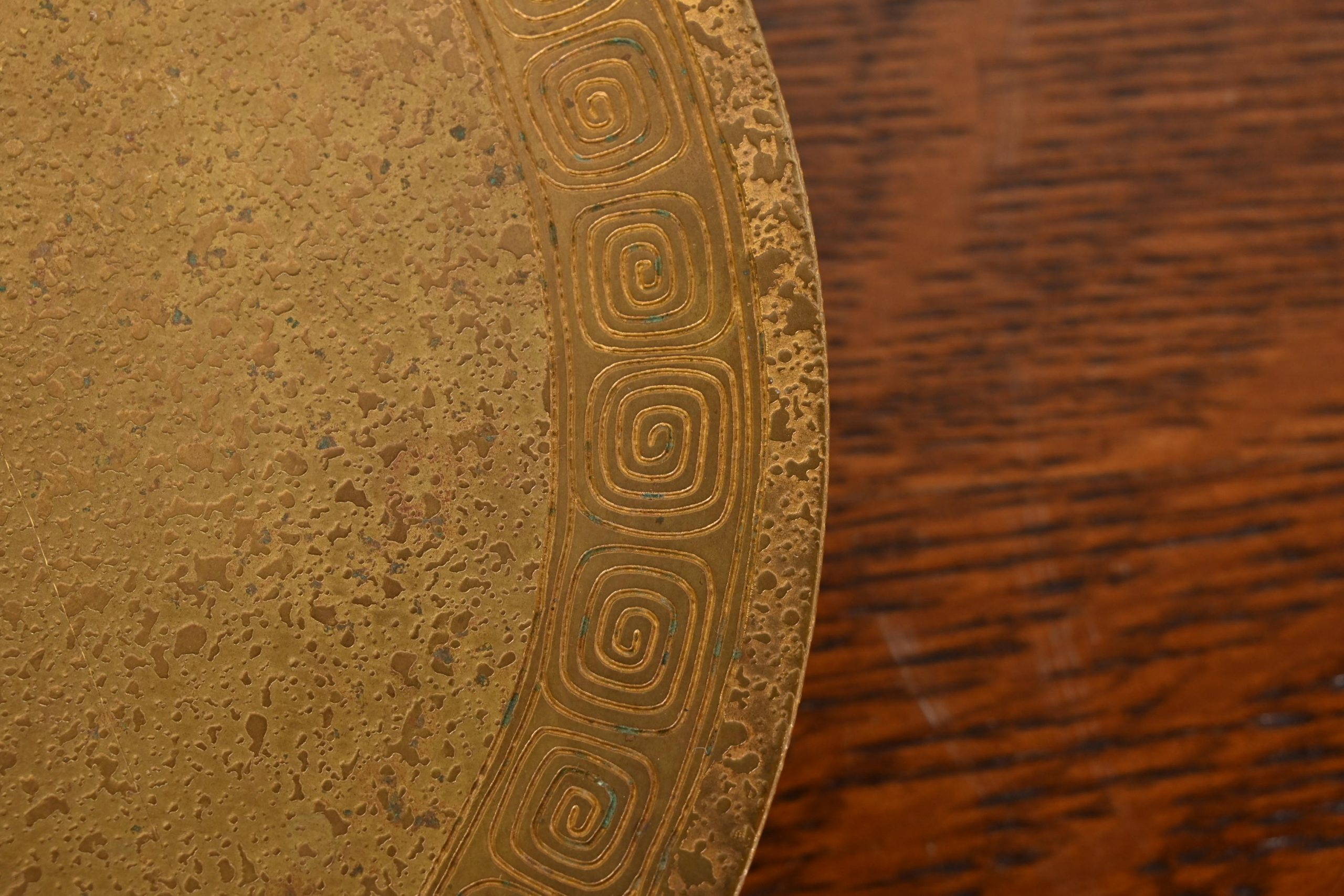 Tiffany Studios New York Greek Key Bronze Doré Footed Charger Plate or Tazza - Image 5