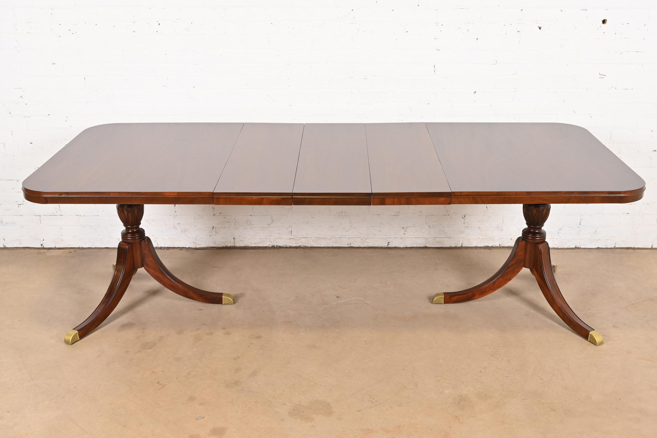 Drexel Georgian Mahogany Double Pedestal Extension Dining Table, Newly Refinished - Image 2