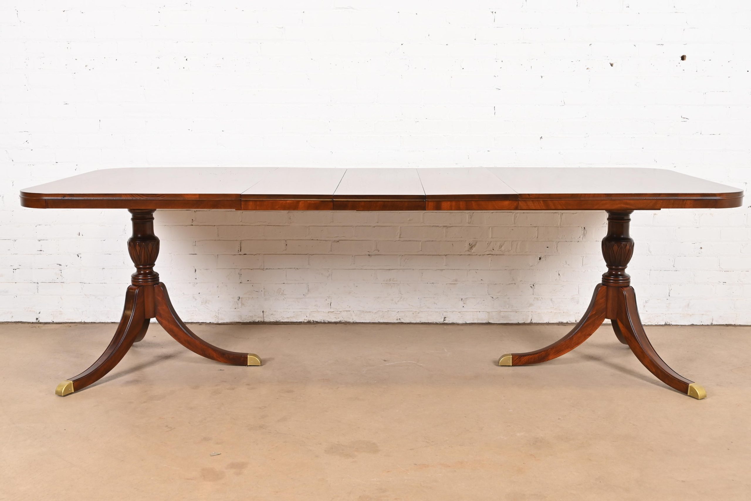 Drexel Georgian Mahogany Double Pedestal Extension Dining Table, Newly Refinished - Image 3
