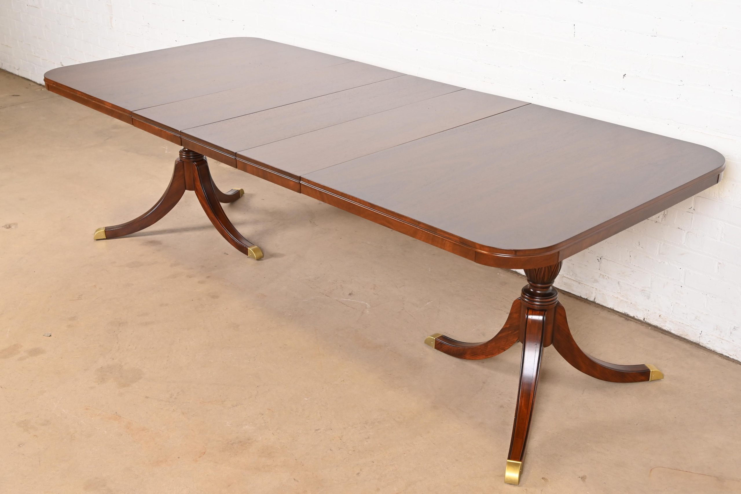 Drexel Georgian Mahogany Double Pedestal Extension Dining Table, Newly Refinished