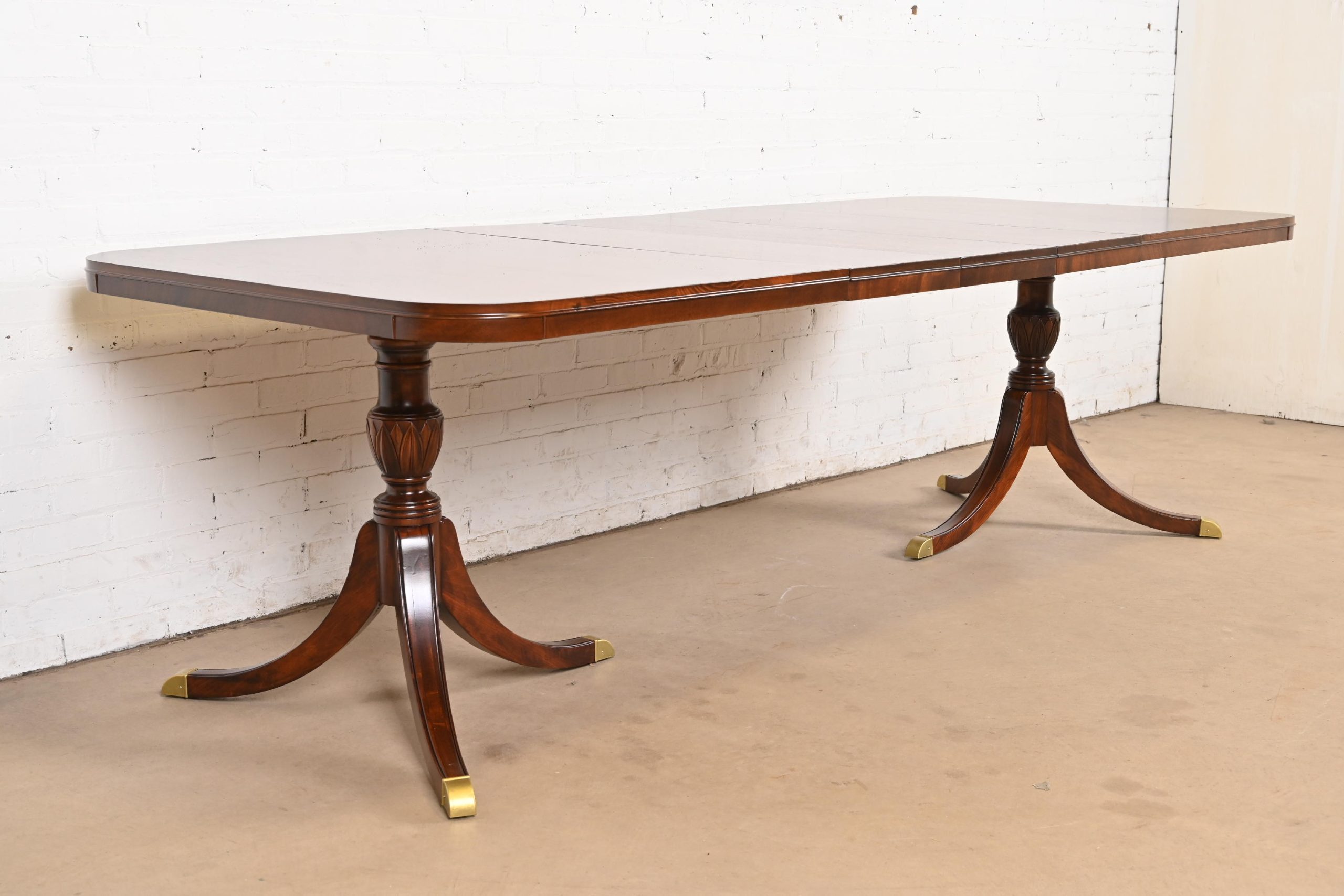 Drexel Georgian Mahogany Double Pedestal Extension Dining Table, Newly Refinished - Image 4