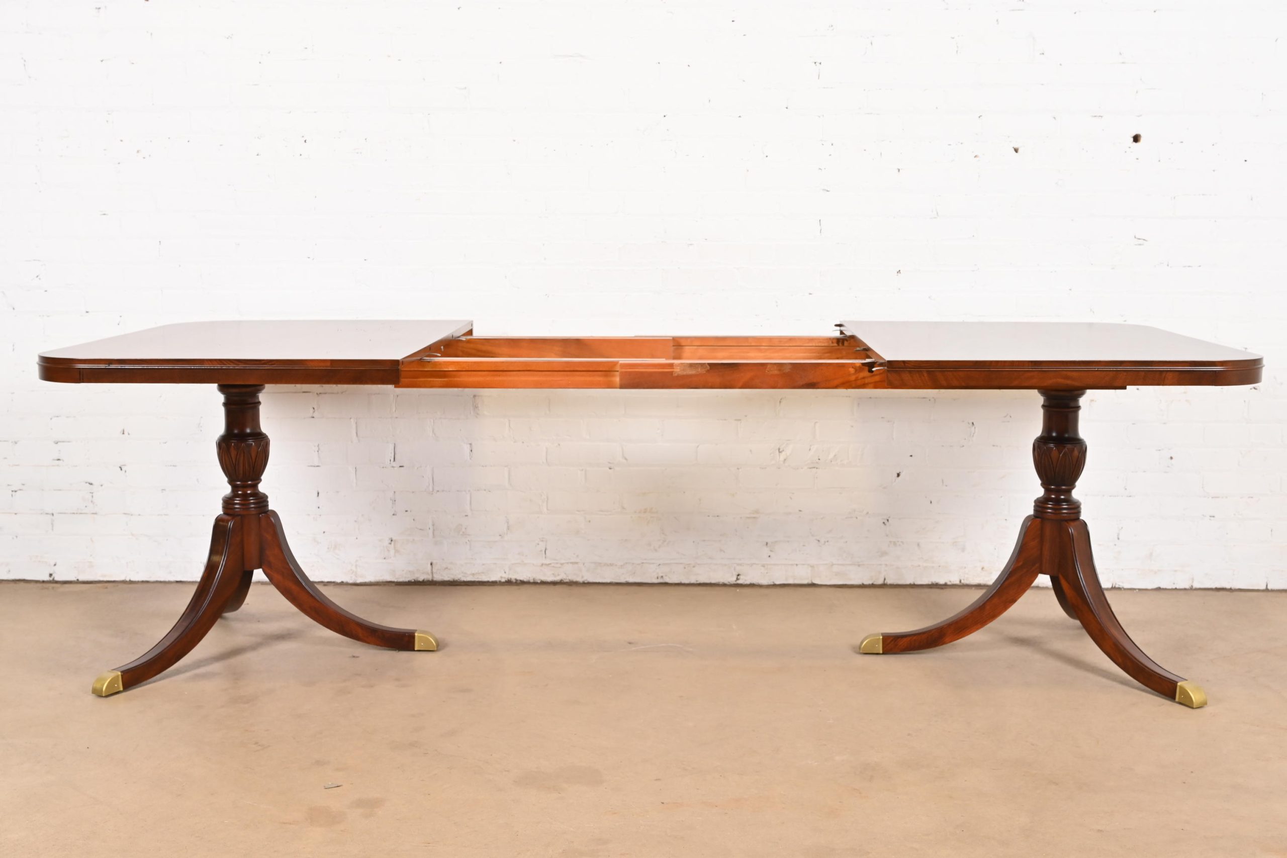 Drexel Georgian Mahogany Double Pedestal Extension Dining Table, Newly Refinished - Image 6