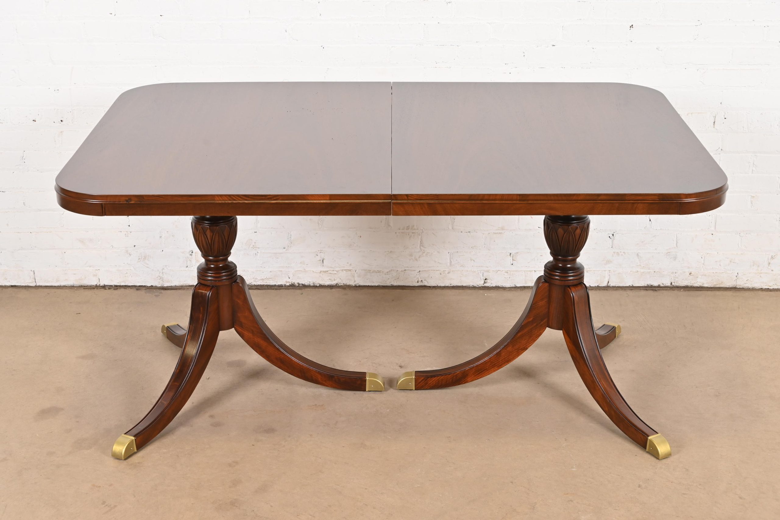 Drexel Georgian Mahogany Double Pedestal Extension Dining Table, Newly Refinished - Image 7