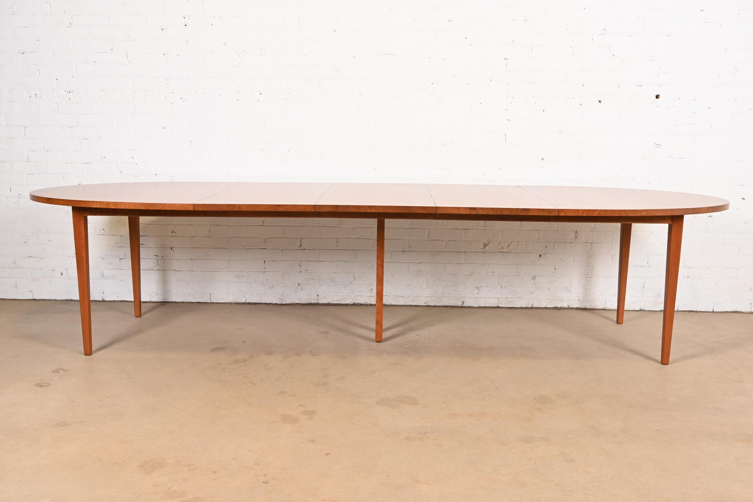 Directional Mid-Century Modern Cherry and Burl Wood Extension Dining Table, Newly Refinished - Image 3