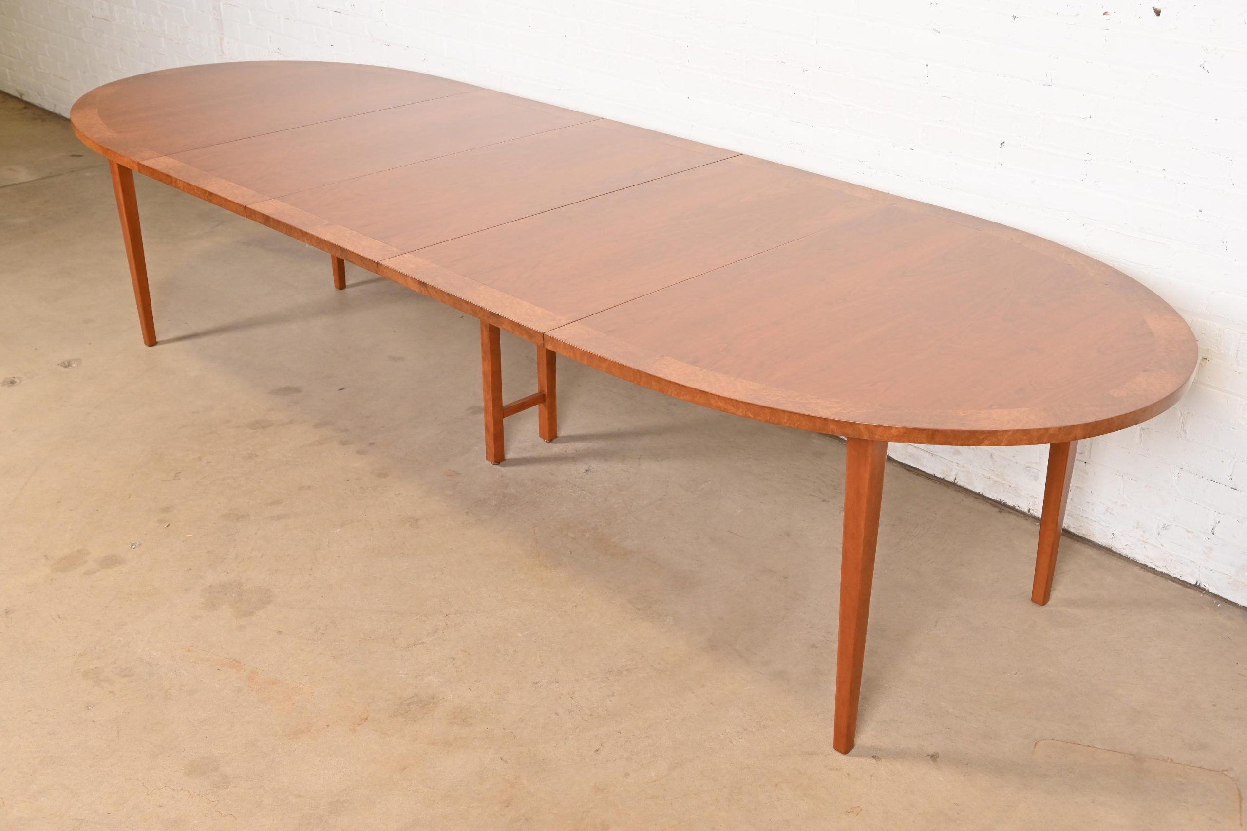 Directional Mid-Century Modern Cherry and Burl Wood Extension Dining Table, Newly Refinished