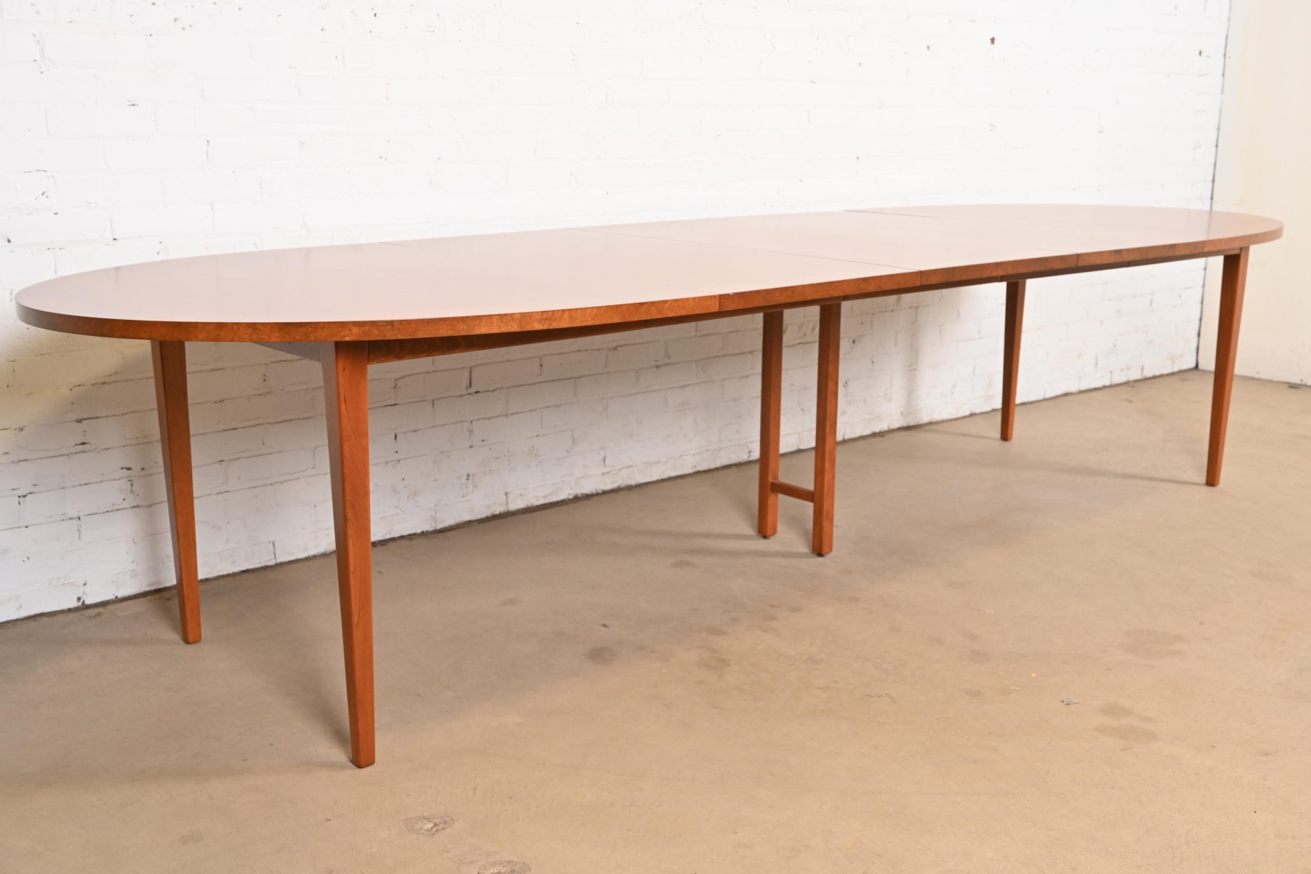 Directional Mid-Century Modern Cherry and Burl Wood Extension Dining Table, Newly Refinished - Image 4