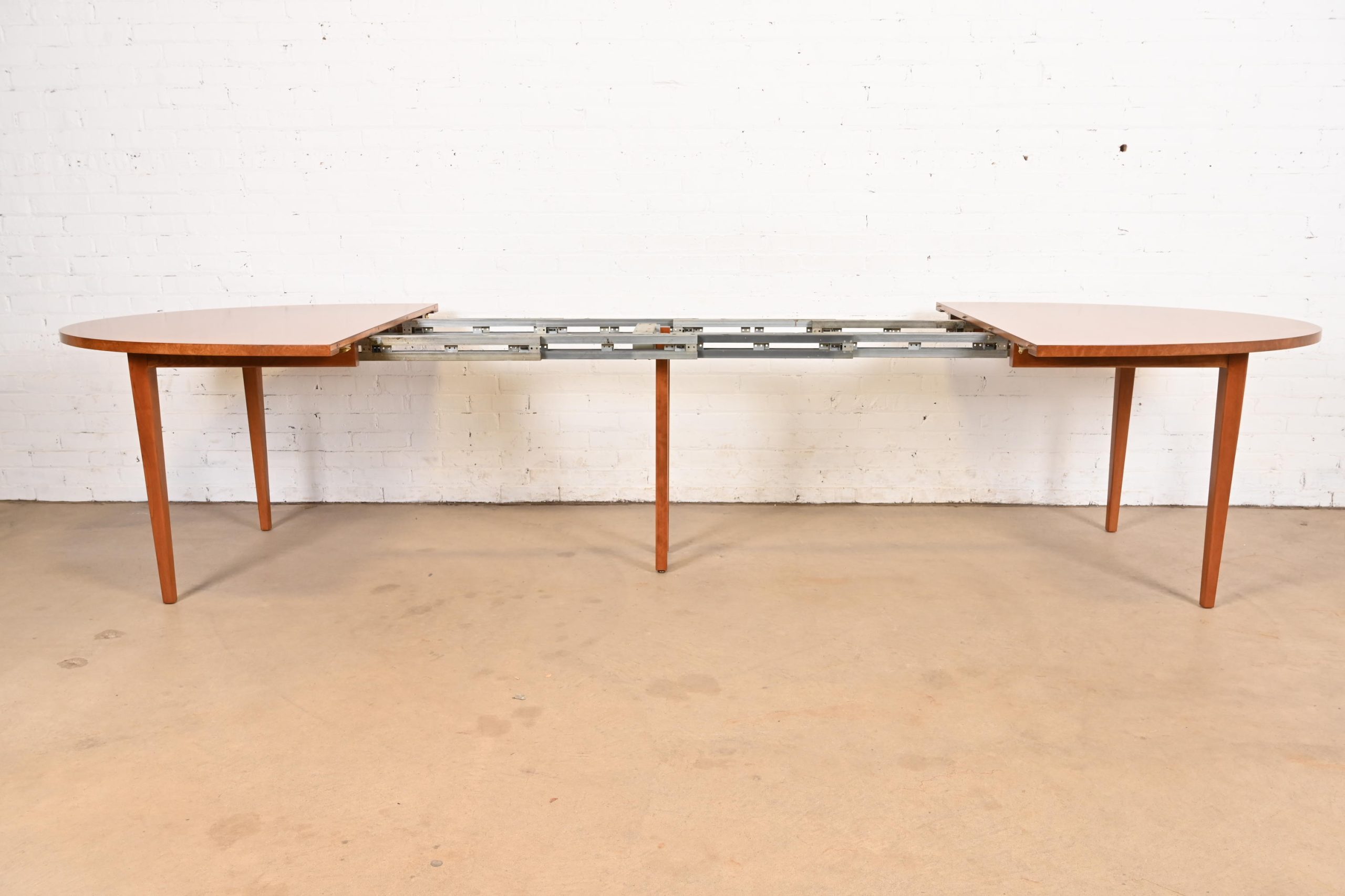 Directional Mid-Century Modern Cherry and Burl Wood Extension Dining Table, Newly Refinished - Image 6