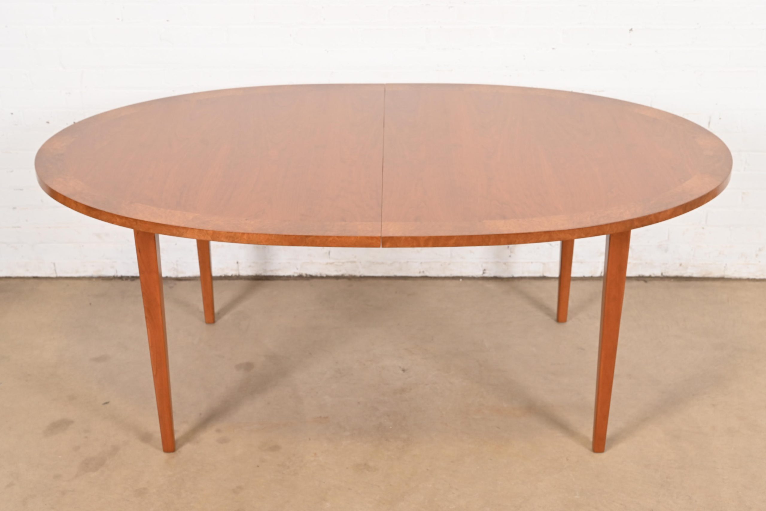 Directional Mid-Century Modern Cherry and Burl Wood Extension Dining Table, Newly Refinished - Image 7