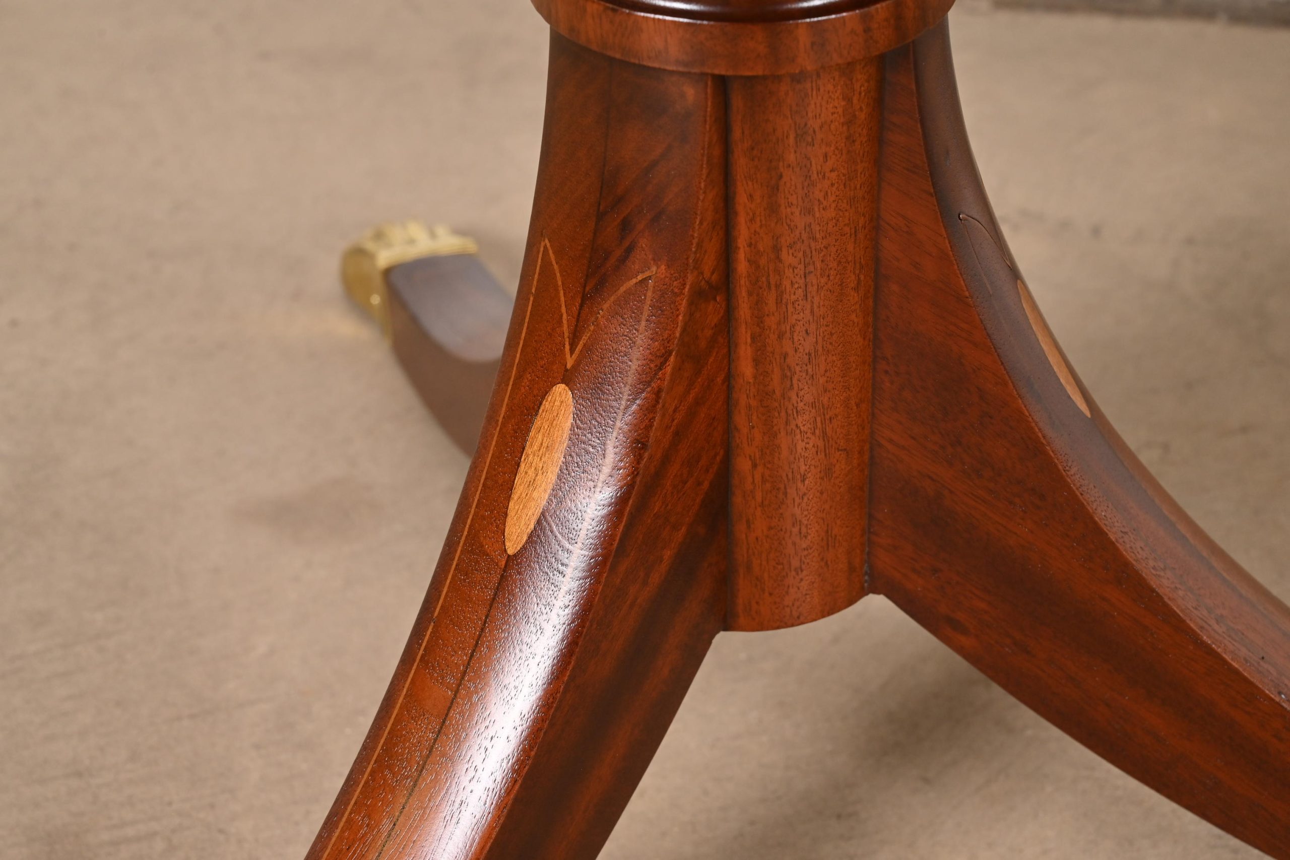 Baker Furniture Style Georgian Banded Mahogany Double Pedestal Extension Dining Table, Newly Refinished - Image 9