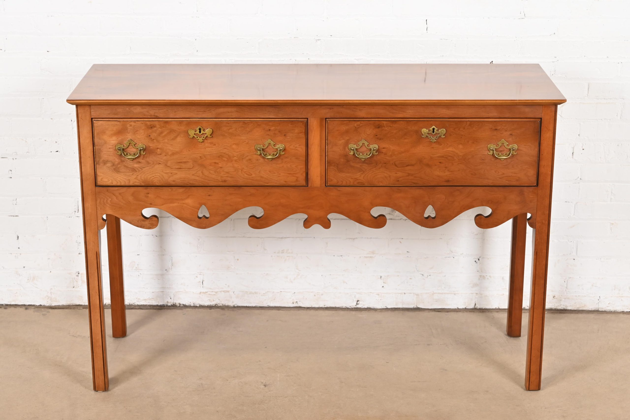 Baker Furniture Style Georgian Burl Wood and English Yew Wood Sideboard Credenza - Image 2