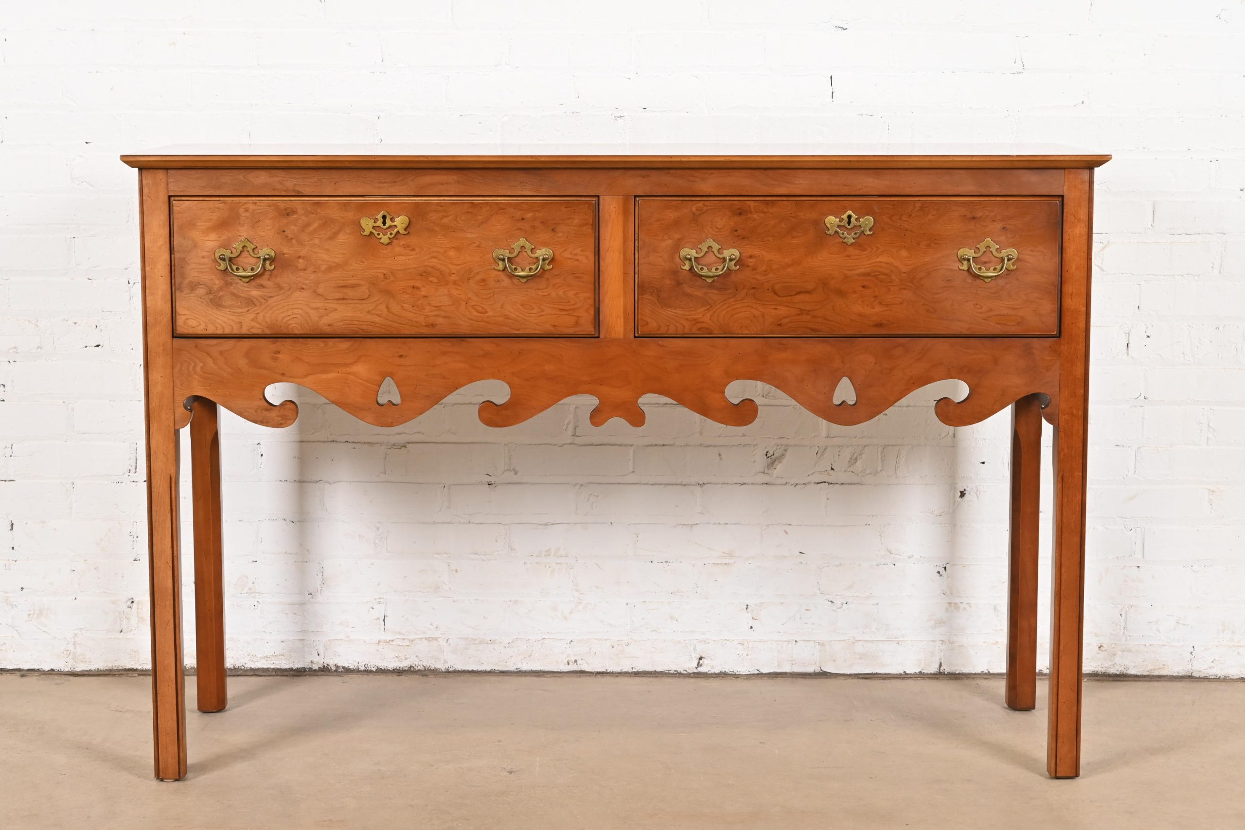Baker Furniture Style Georgian Burl Wood and English Yew Wood Sideboard Credenza