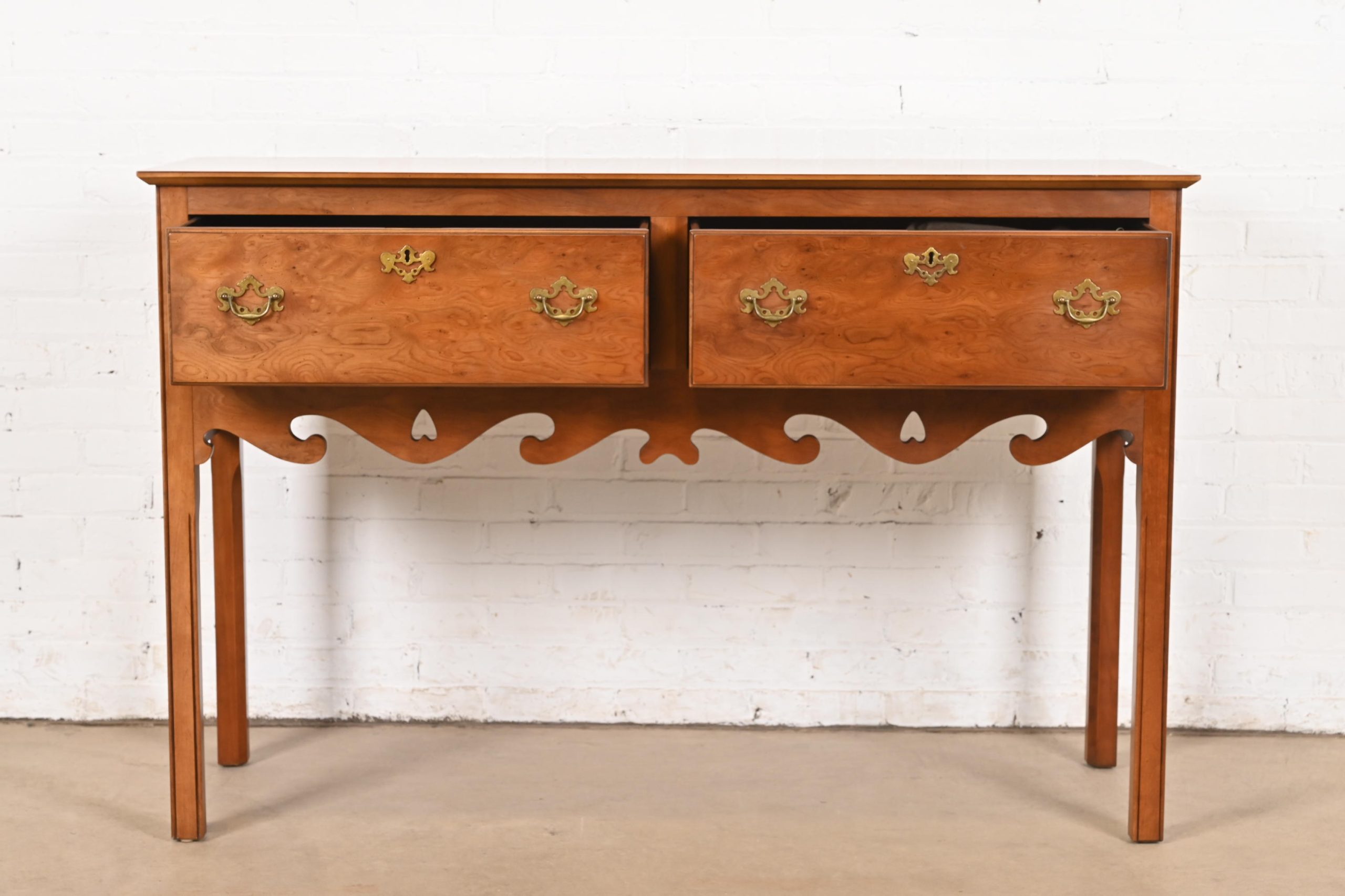Baker Furniture Style Georgian Burl Wood and English Yew Wood Sideboard Credenza - Image 5