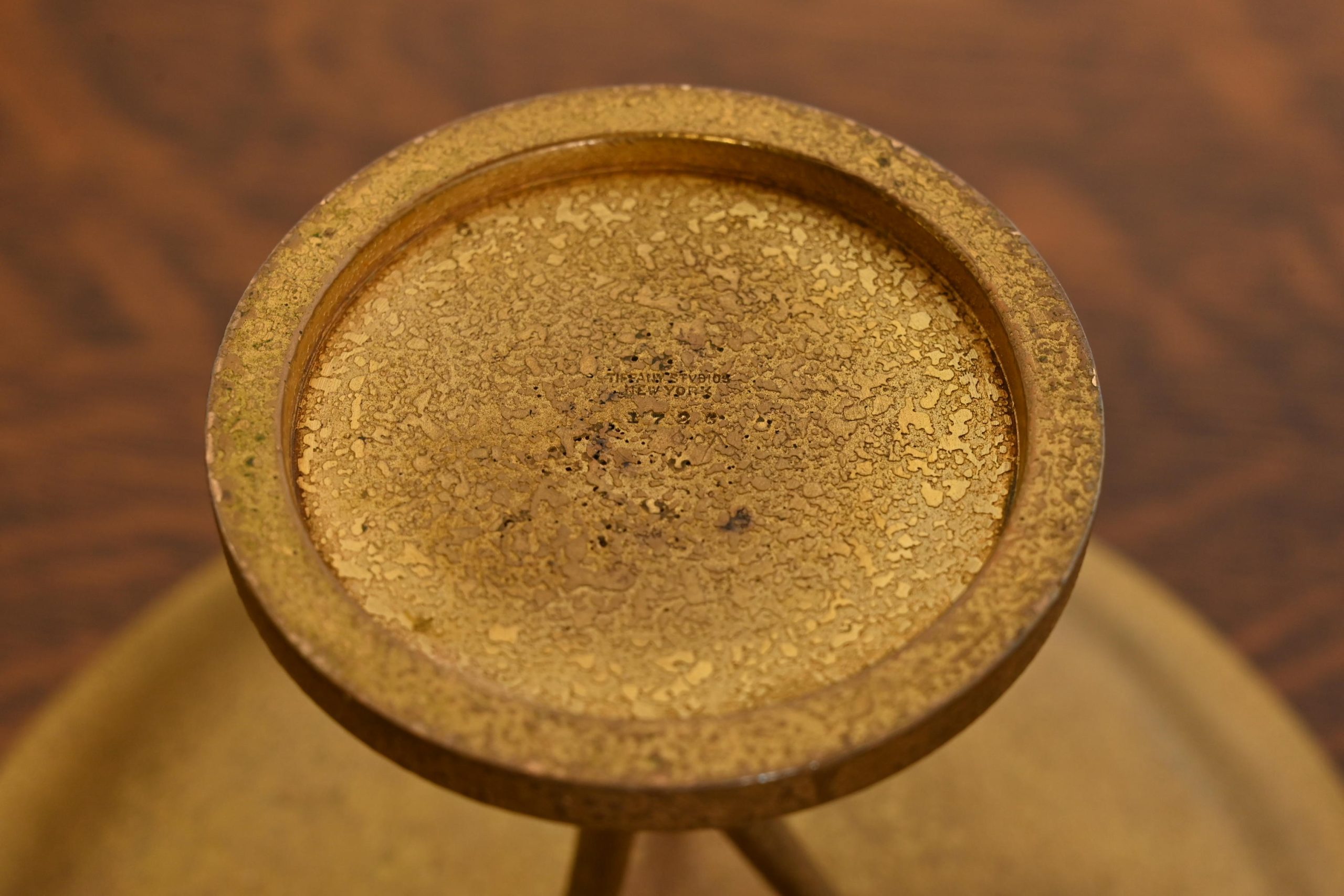 Tiffany Studios New York Bronze Doré Pedestal Bowl or Compote Dish - Image 7