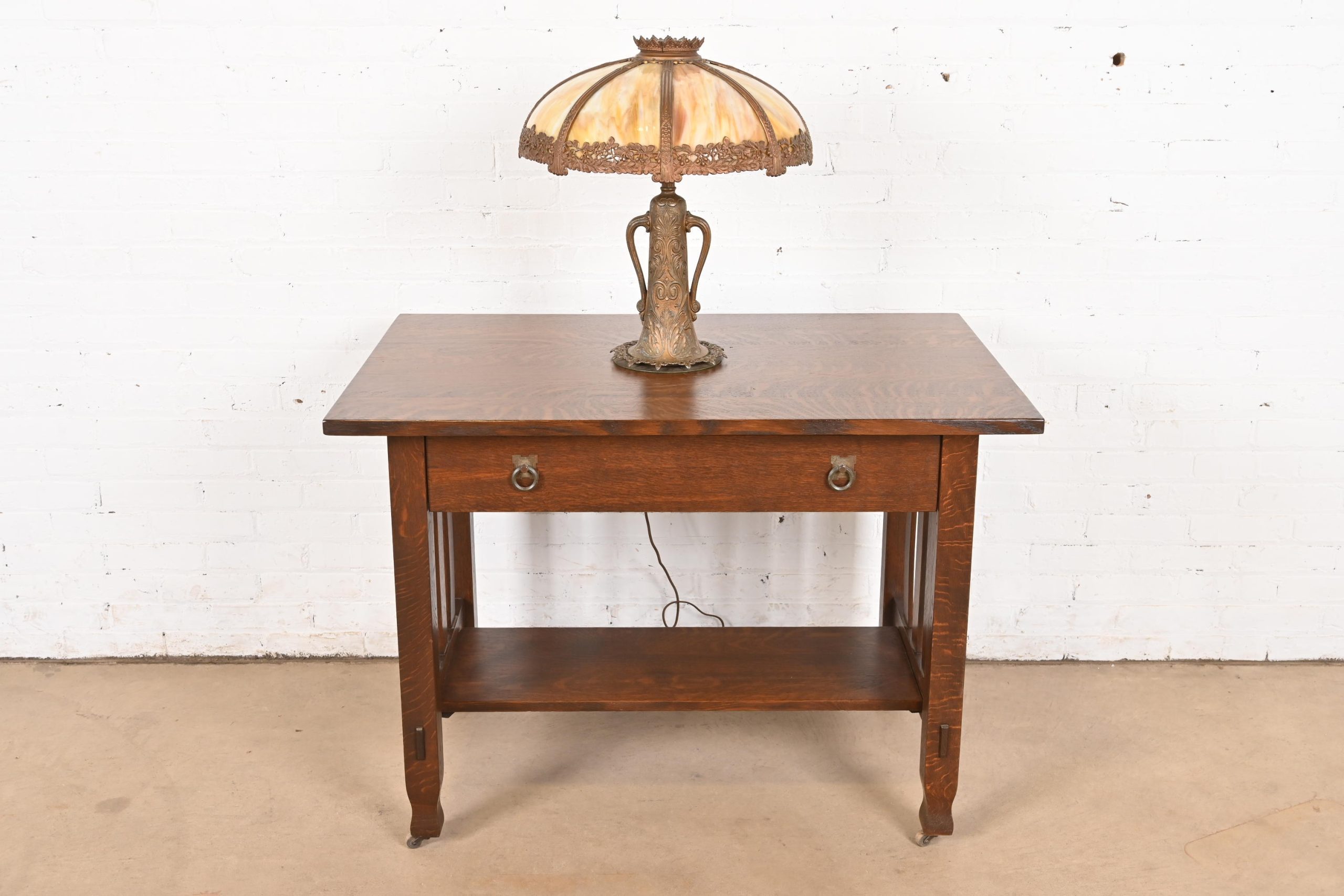 Antique Art Nouveau Slag Glass Table Lamp in the Manner of Handel, Circa 1920s - Image 11