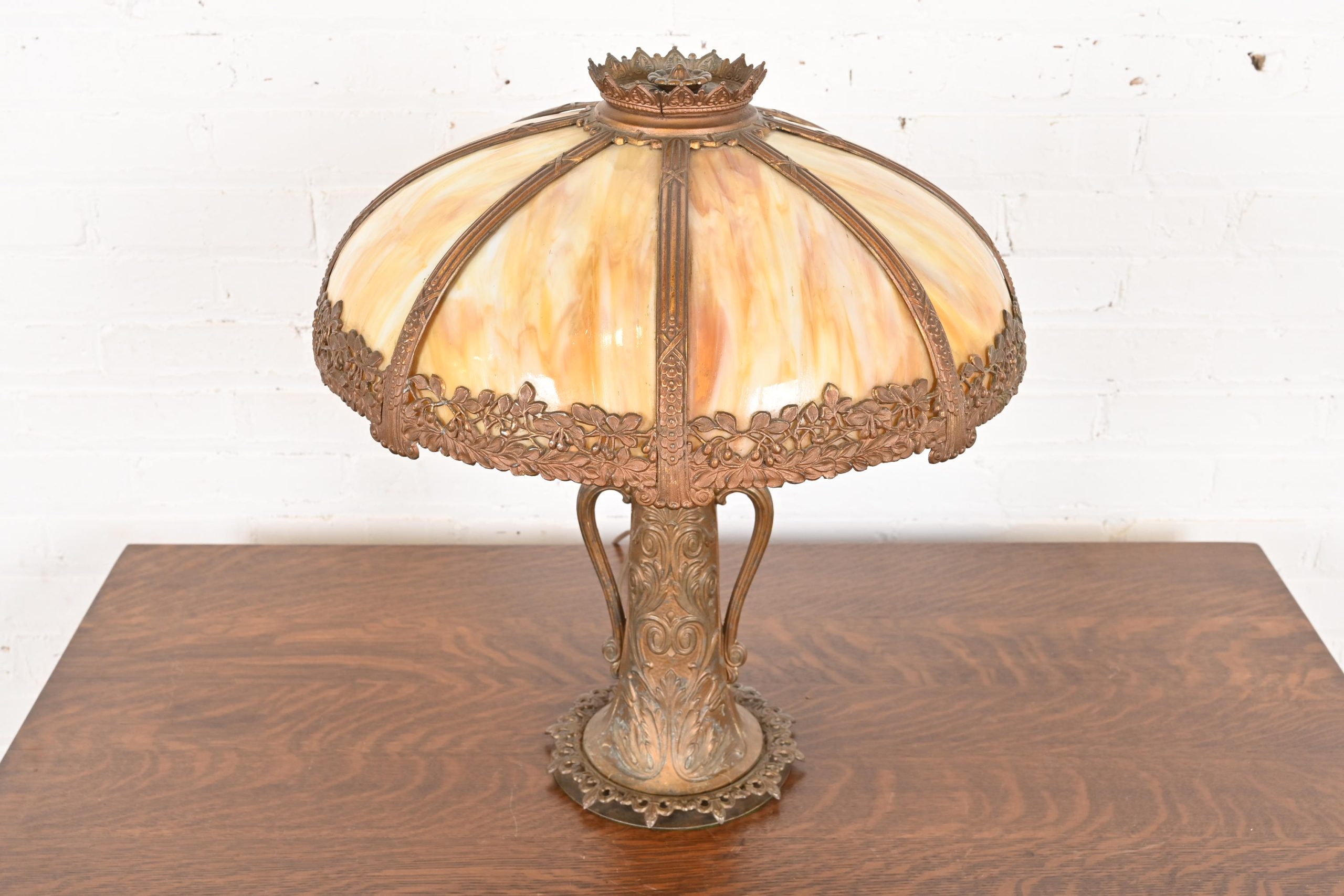 Antique Art Nouveau Slag Glass Table Lamp in the Manner of Handel, Circa 1920s - Image 2