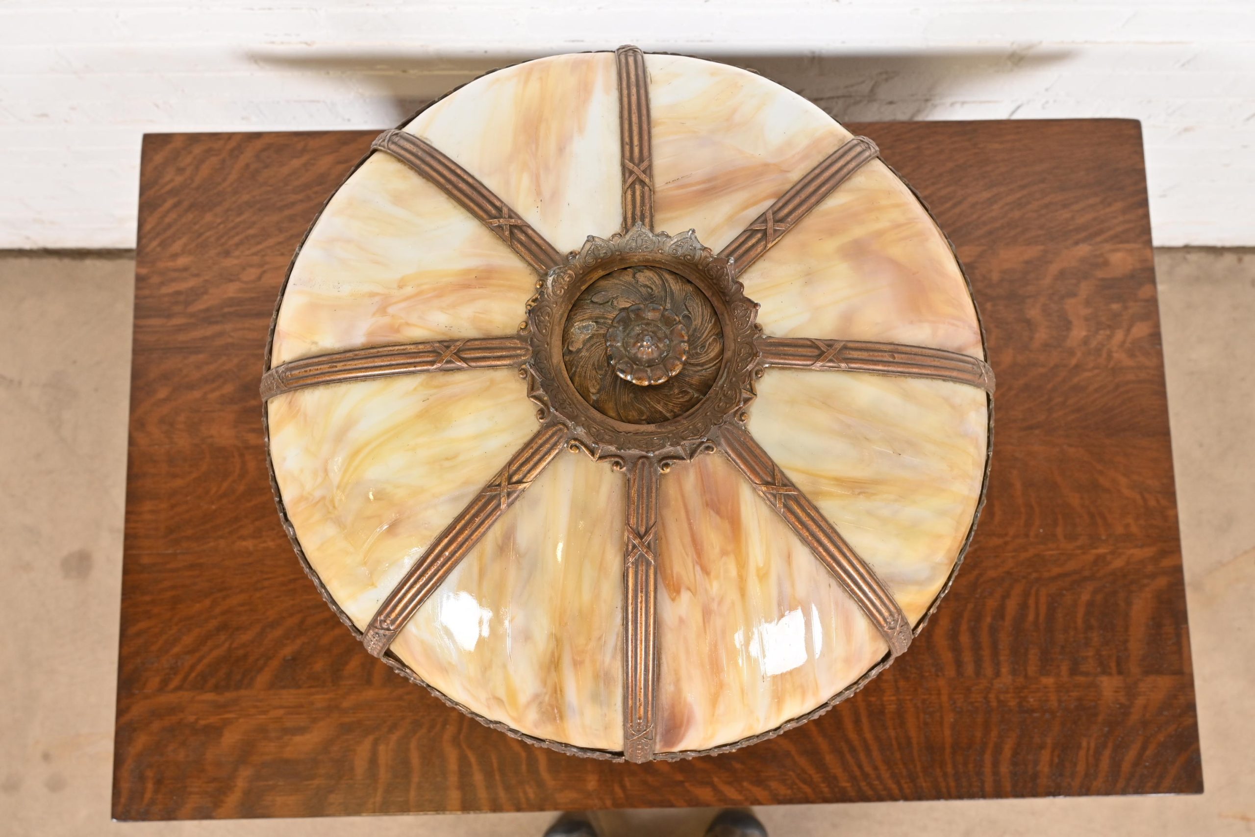 Antique Art Nouveau Slag Glass Table Lamp in the Manner of Handel, Circa 1920s - Image 6
