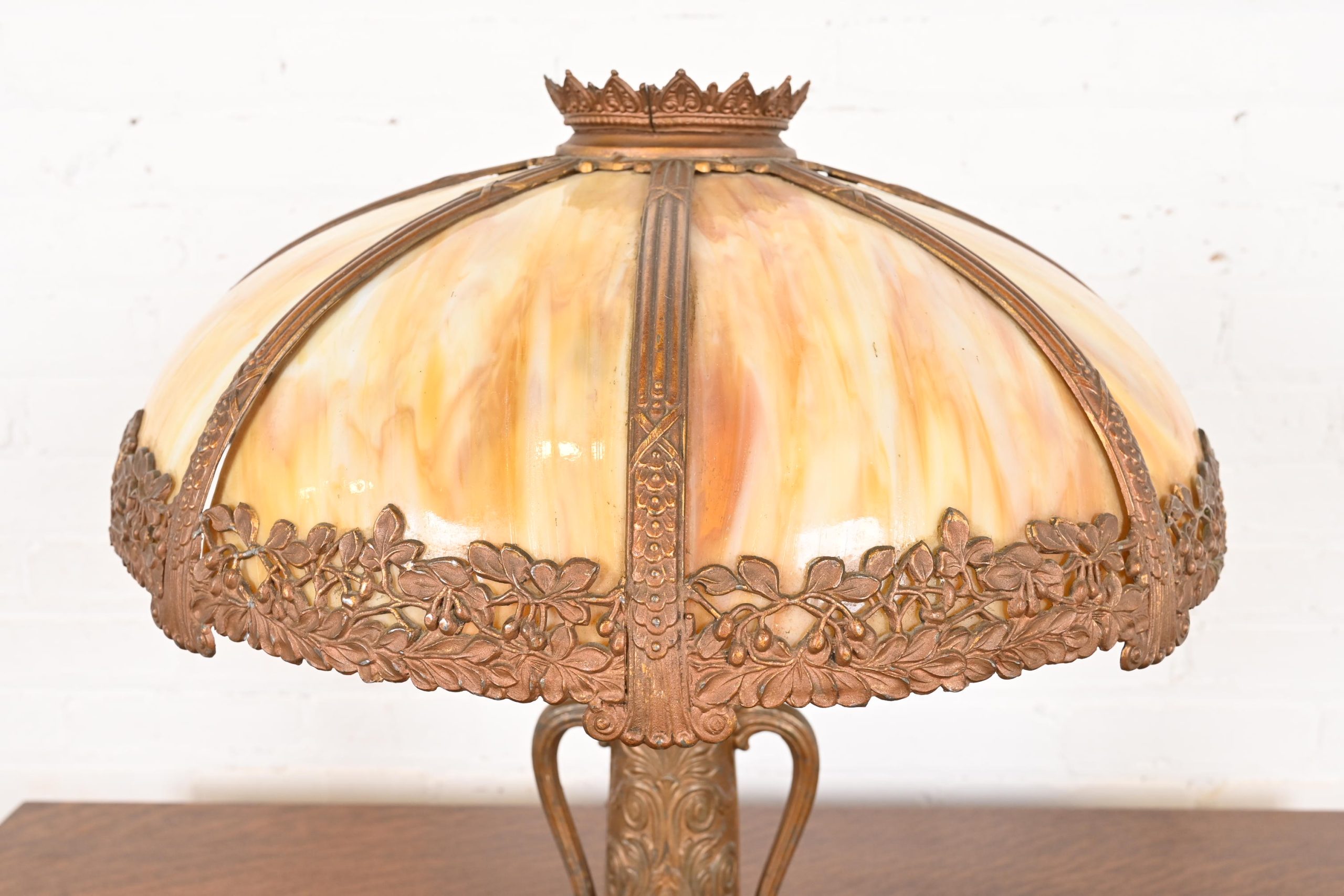 Antique Art Nouveau Slag Glass Table Lamp in the Manner of Handel, Circa 1920s - Image 8