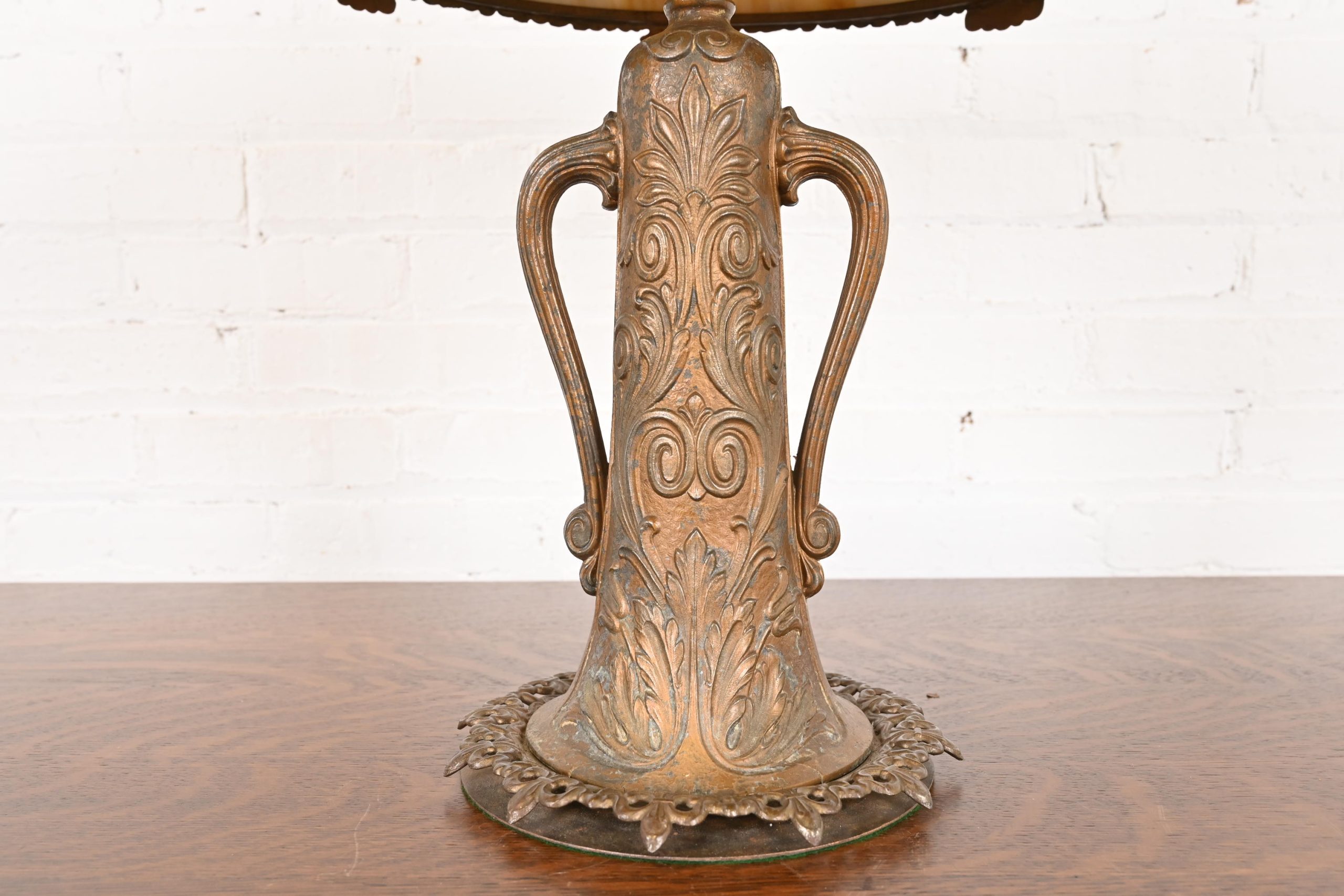 Antique Art Nouveau Slag Glass Table Lamp in the Manner of Handel, Circa 1920s - Image 9