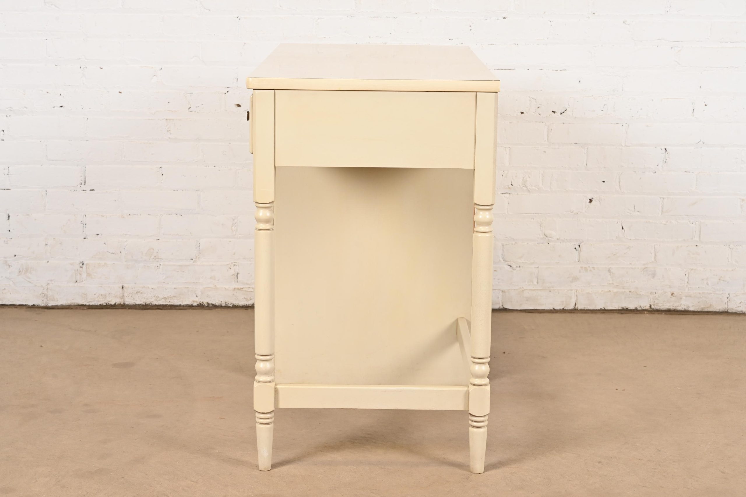 Ethan Allen American Carved Cream Lacquered Solid Maple Writing Desk, Circa 1970s - Image 9