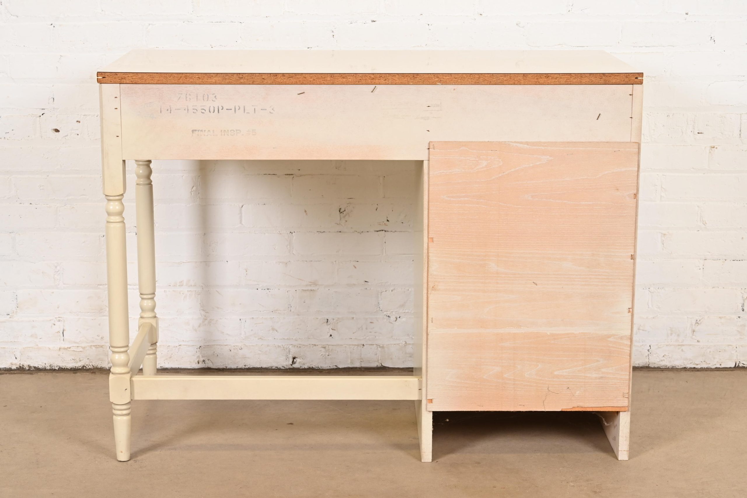 Ethan Allen American Carved Cream Lacquered Solid Maple Writing Desk, Circa 1970s - Image 10