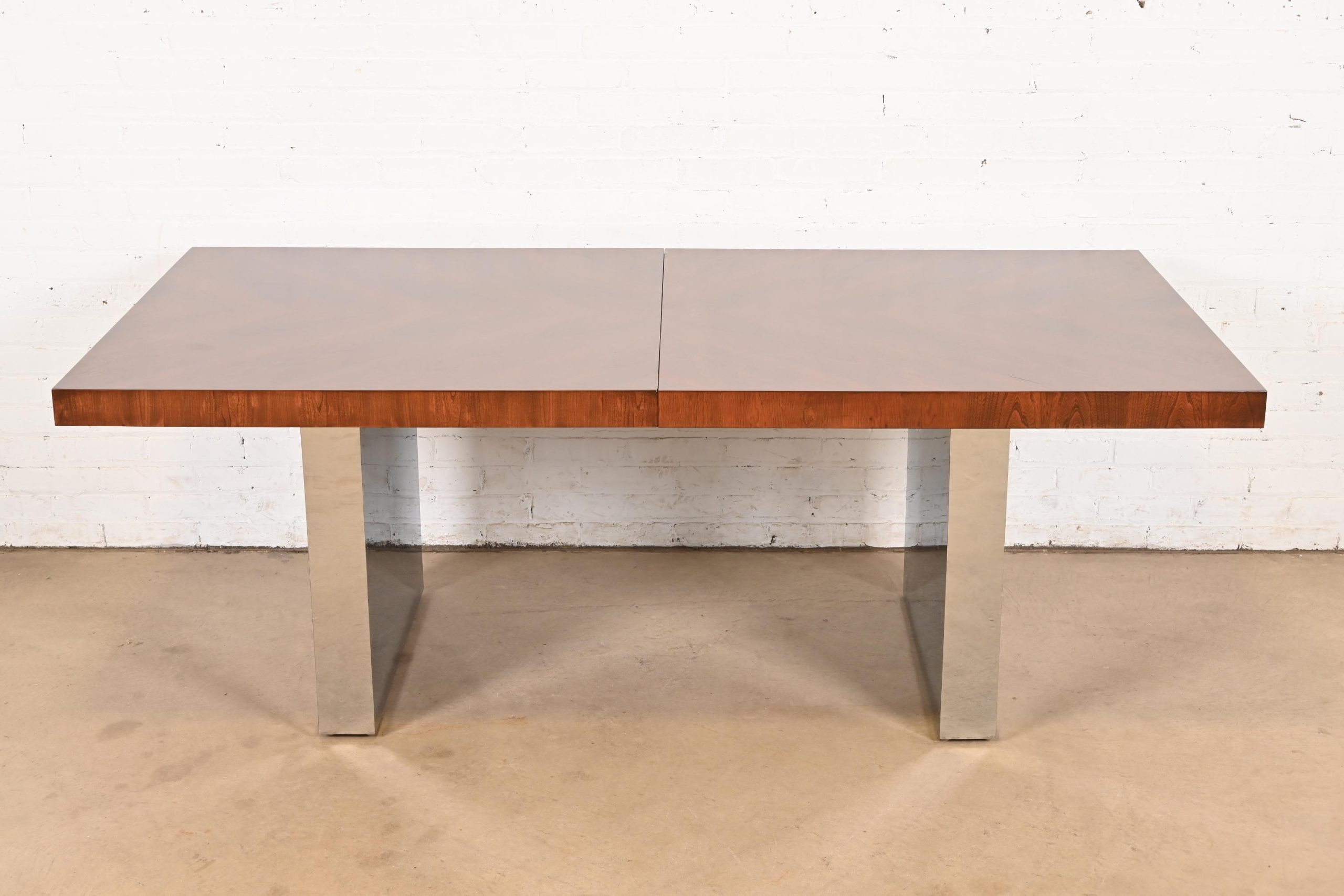 Milo Baughman for Thayer Coggin Mid-Century Modern Walnut and Chrome Dining Table, Newly Refinished - Image 2