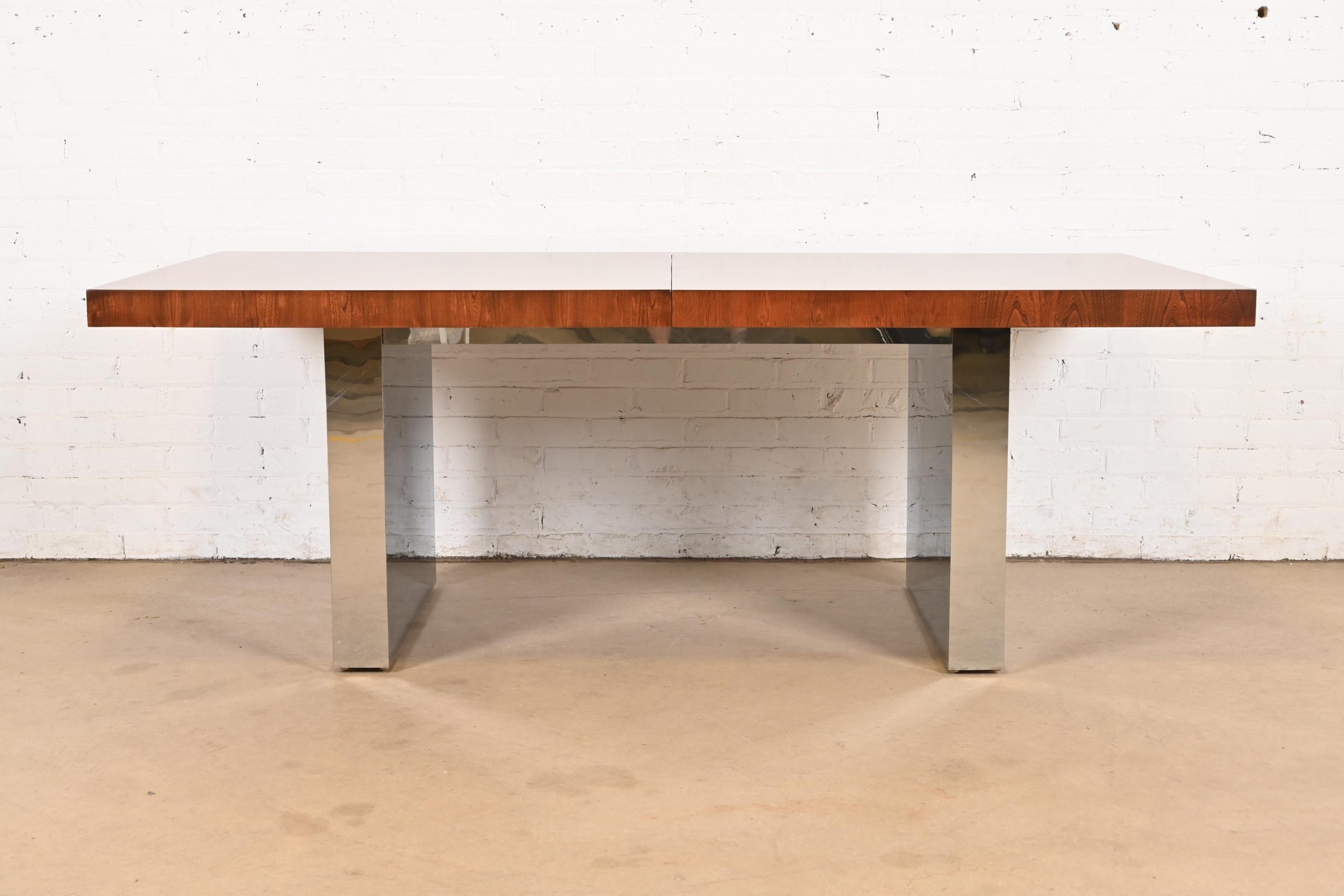 Milo Baughman for Thayer Coggin Mid-Century Modern Walnut and Chrome Dining Table, Newly Refinished - Image 3