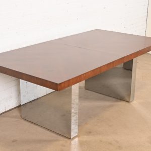 Milo Baughman for Thayer Coggin Mid-Century Modern Walnut and Chrome Dining Table, Newly Refinished