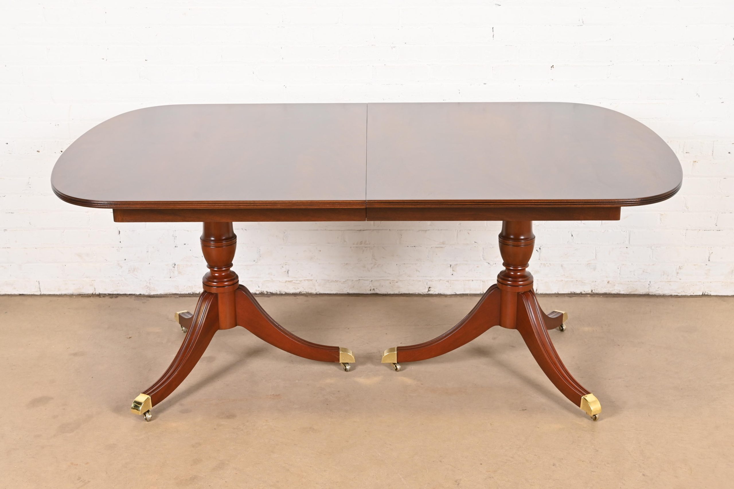 Kindel Furniture Georgian Flame Mahogany Double Pedestal Dining Table, Newly Refinished