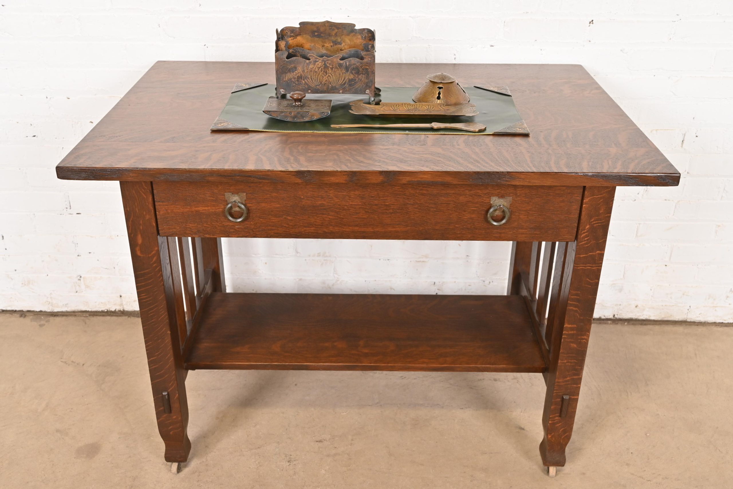 Art Crafts Shop Hammered Copper Six-Piece Desk Set, Circa 1905 - Image 11