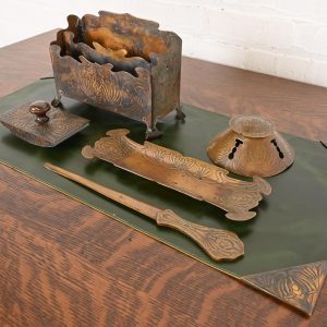 Art Crafts Shop Hammered Copper Six-Piece Desk Set, Circa 1905