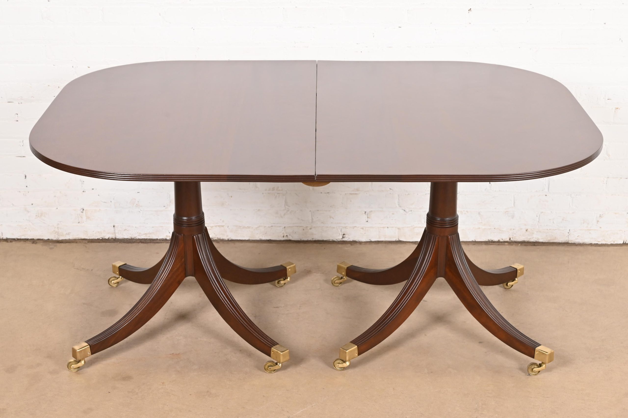 Baker Furniture Style Georgian Mahogany Double Pedestal Extension Dining Table, Newly Refinished - Image 5