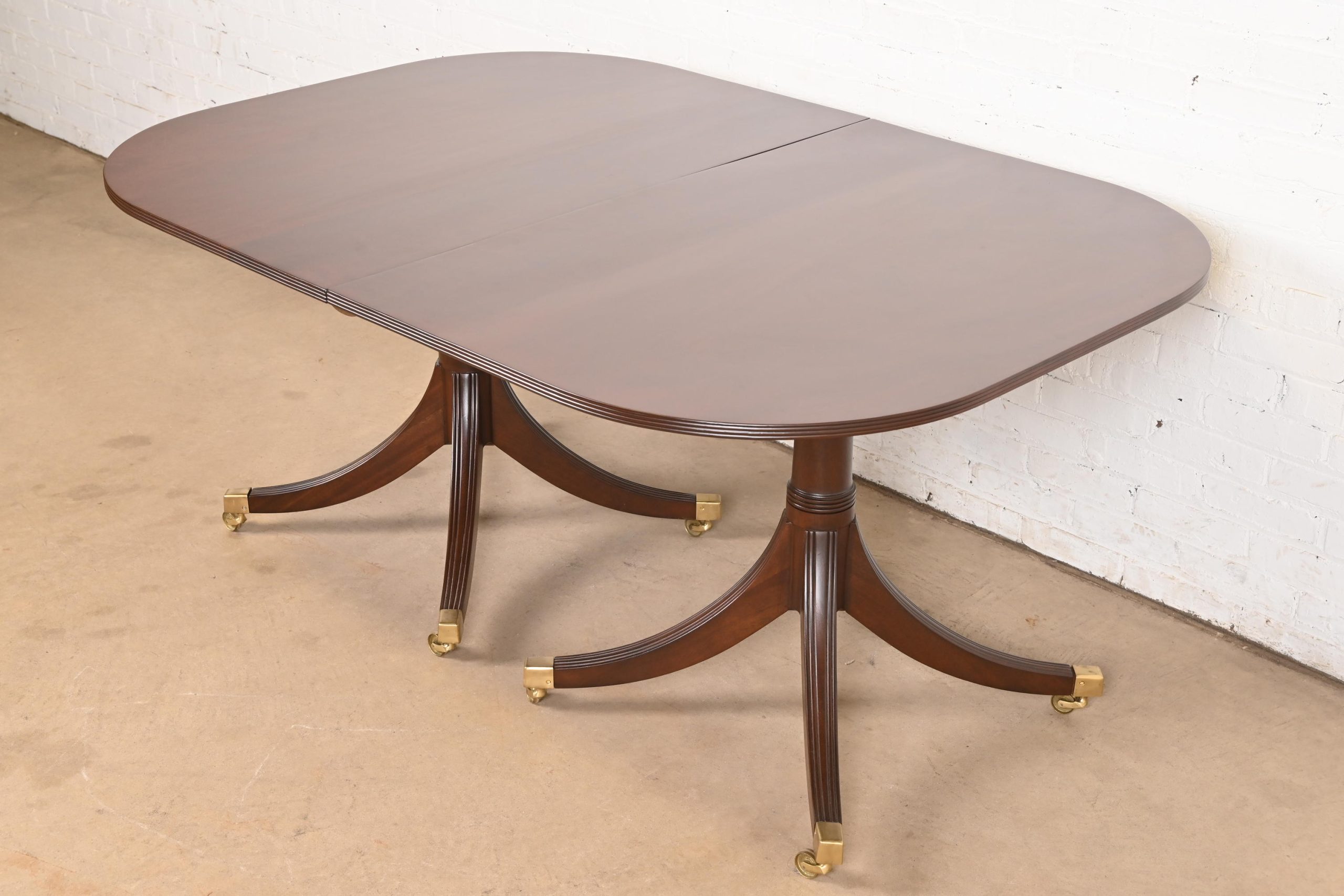 Baker Furniture Style Georgian Mahogany Double Pedestal Extension Dining Table, Newly Refinished - Image 7